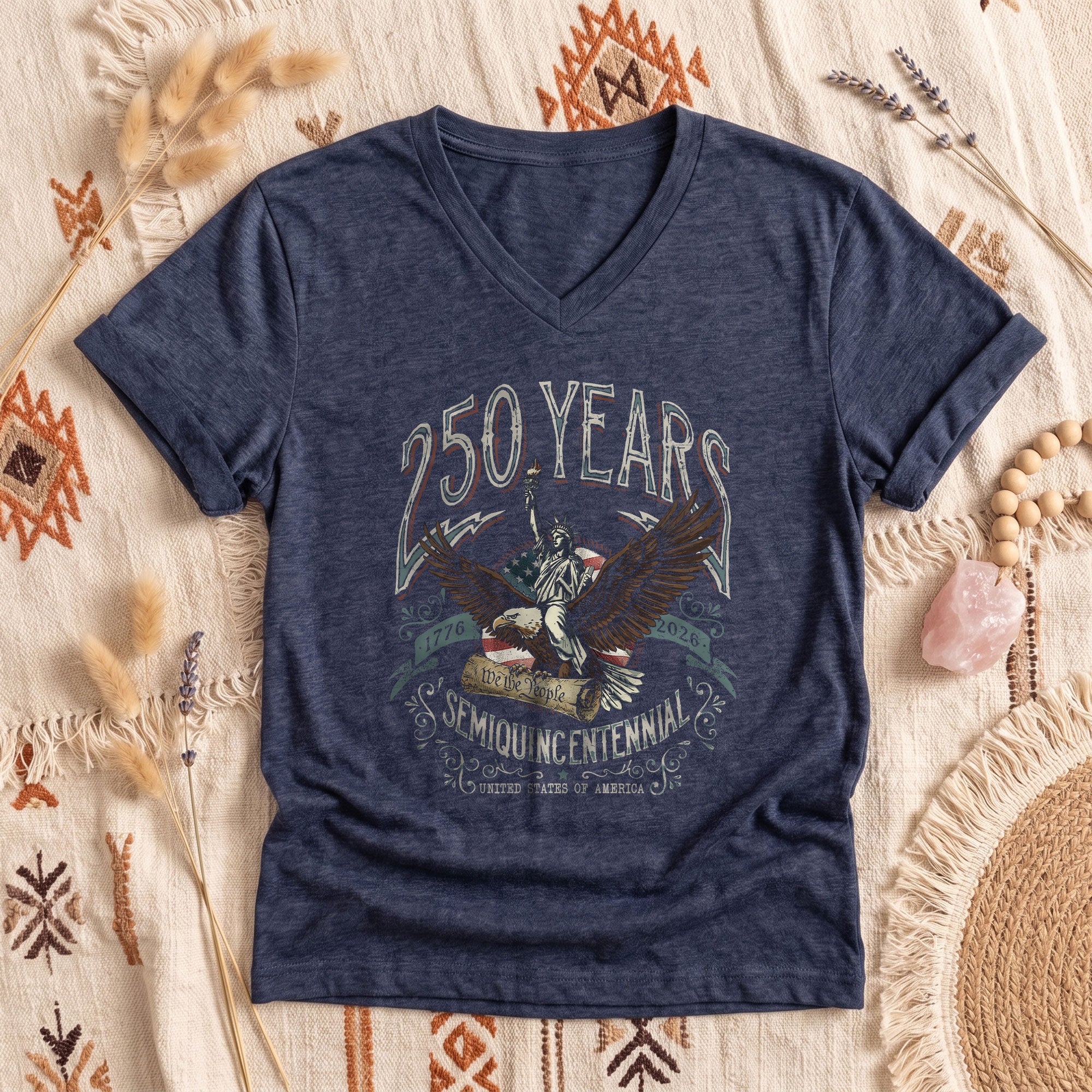 Womens 250 Years Liberty Eagle V Neck Shirt Vintage Patriotic 1776 2026 Graphic Tee