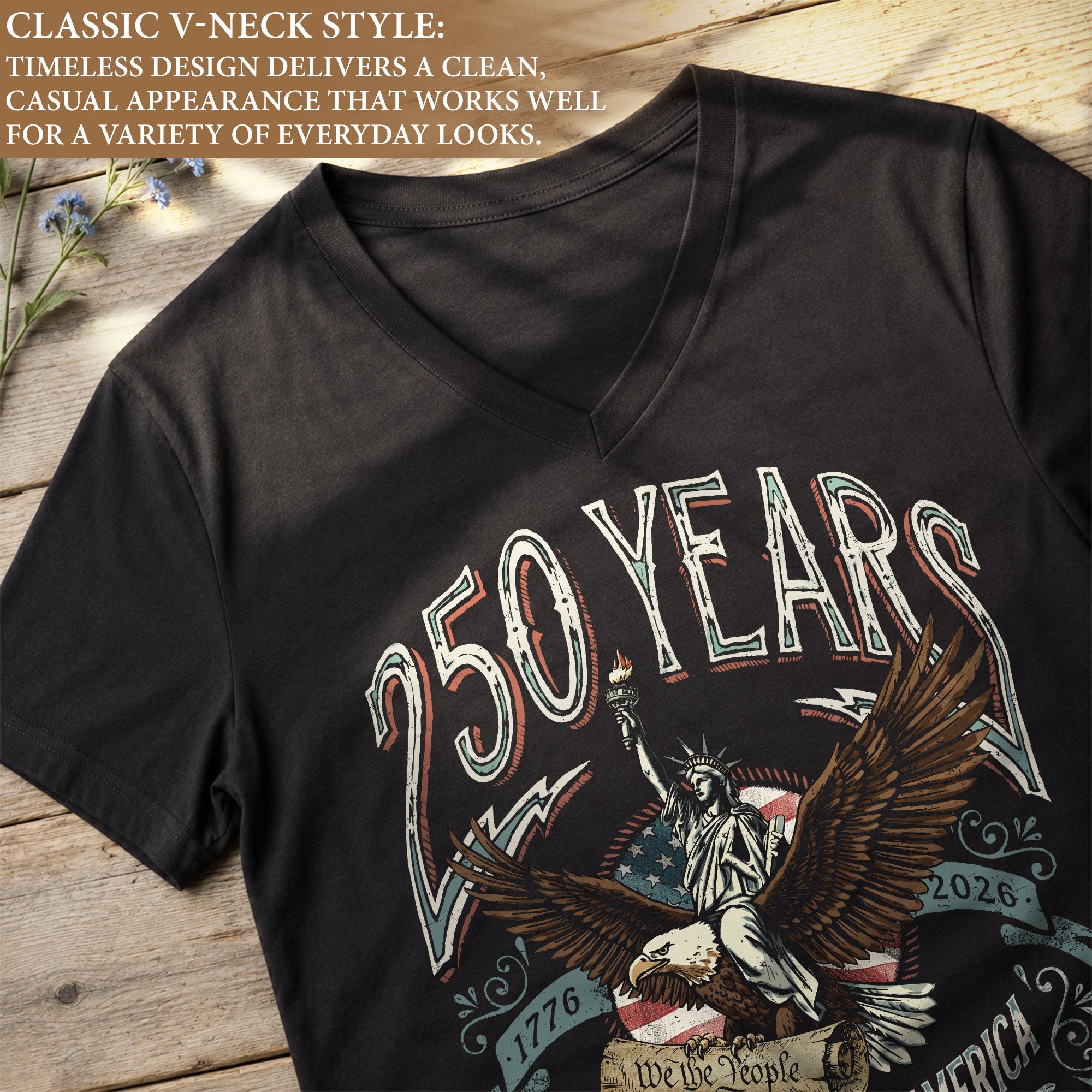 Womens 250 Years Liberty Eagle V Neck Shirt Vintage Patriotic 1776 2026 Graphic Tee