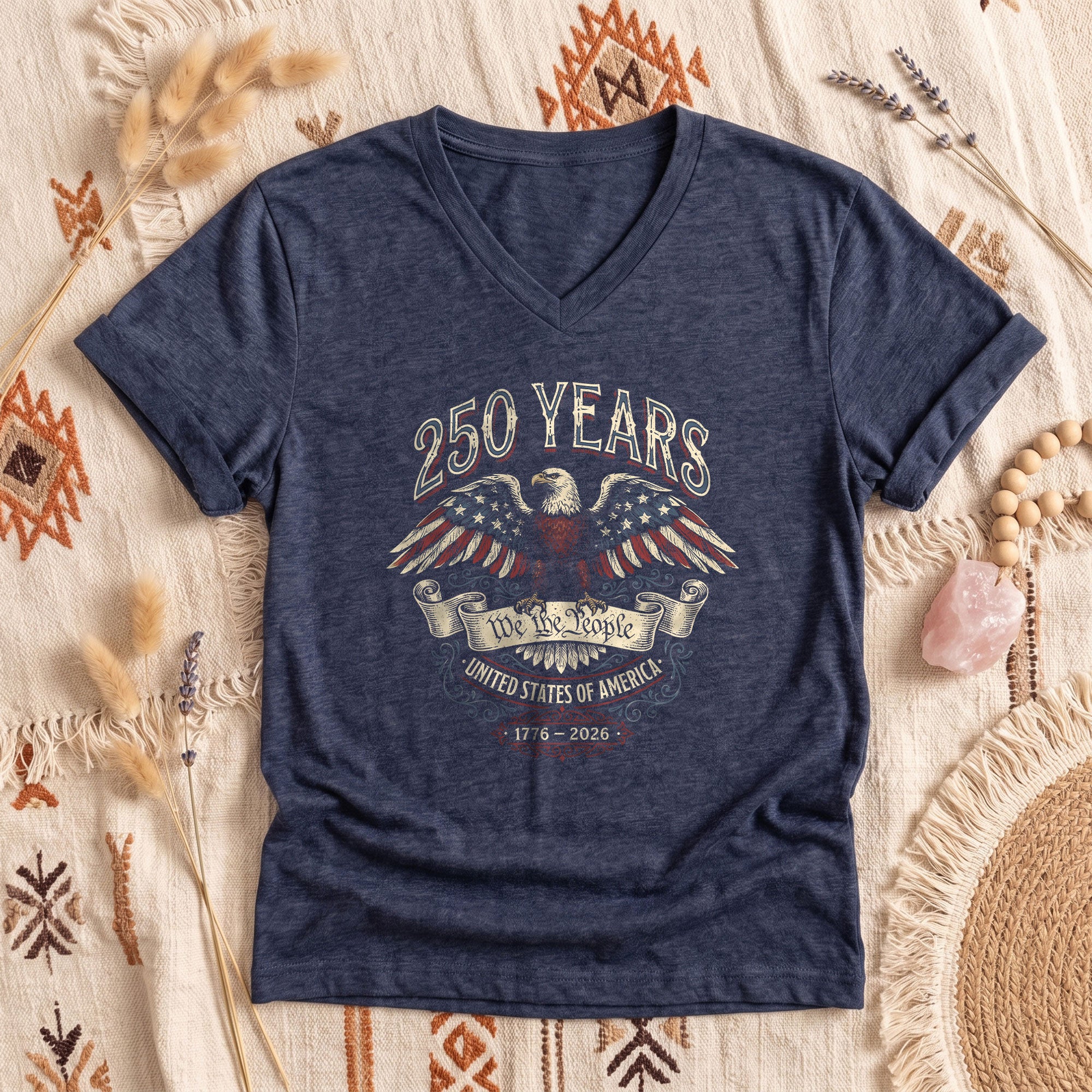 Patriotic 250 Years Womens V Neck Shirt Vintage Eagle United States 1776 2026 Top