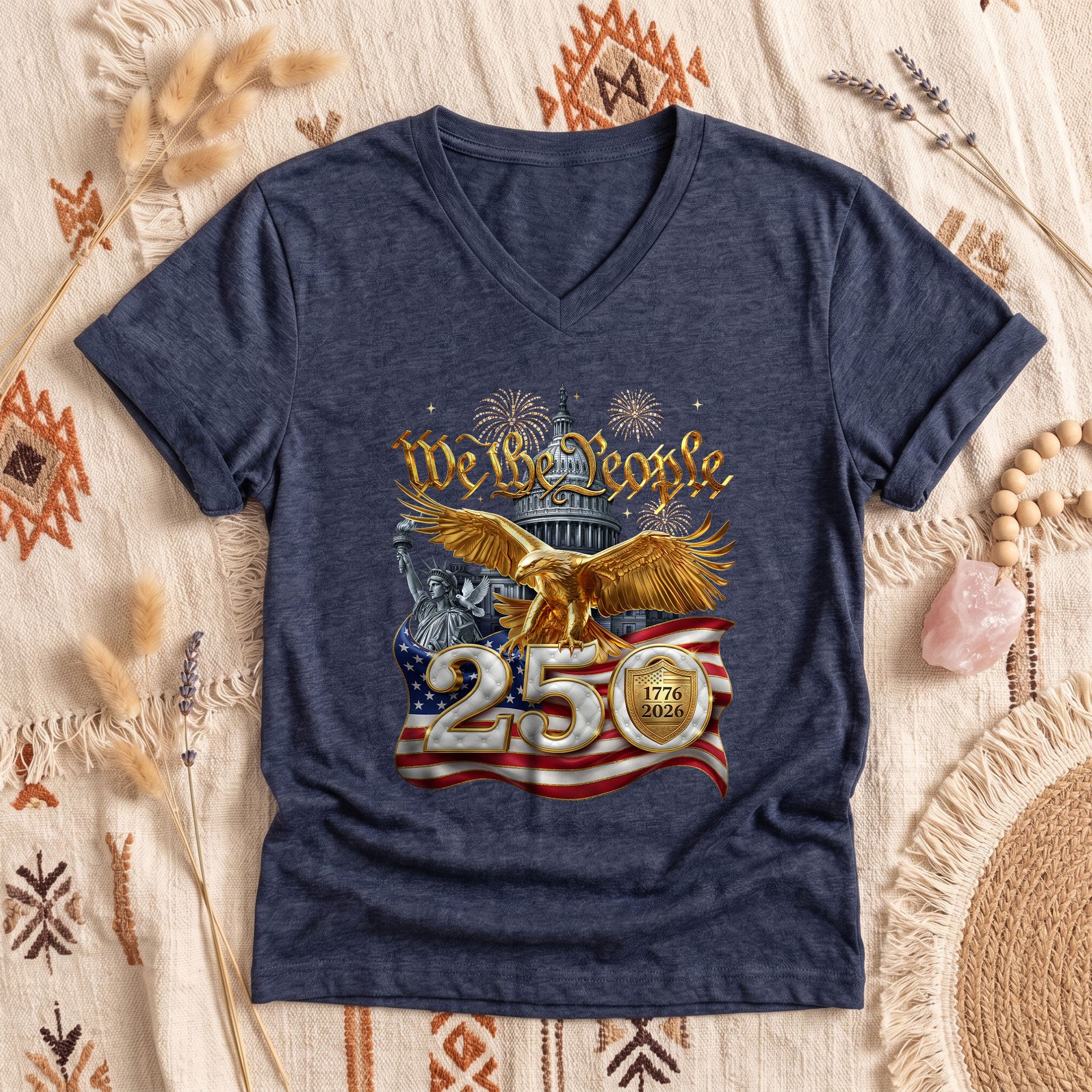 We The People 250 Year Anniversary T Shirt Patriotic American V Neck Graphic Tee Unisex