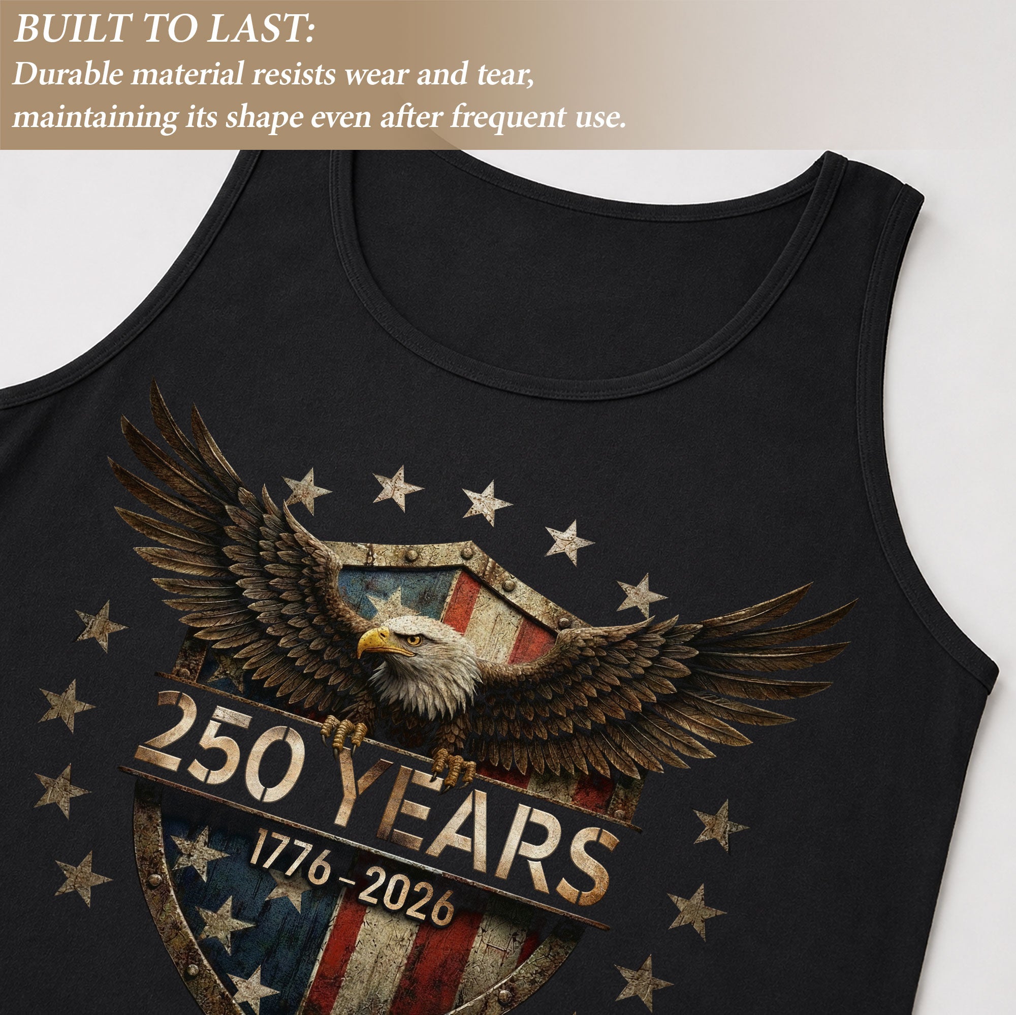 Men Tank Top Patriotic Bald Eagle 1776-2026 250 Years American Flag Shield Stars Vest