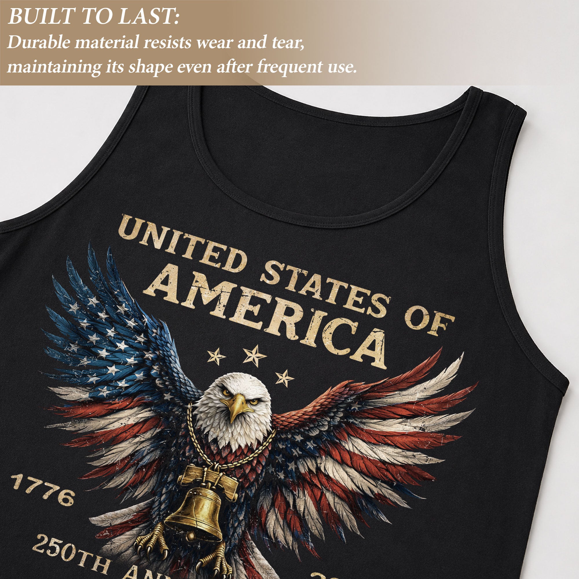 Men Tank Top Patriotic Bald Eagle Liberty Bell 1776-2026 250th Anniversary Flag Wings Vest