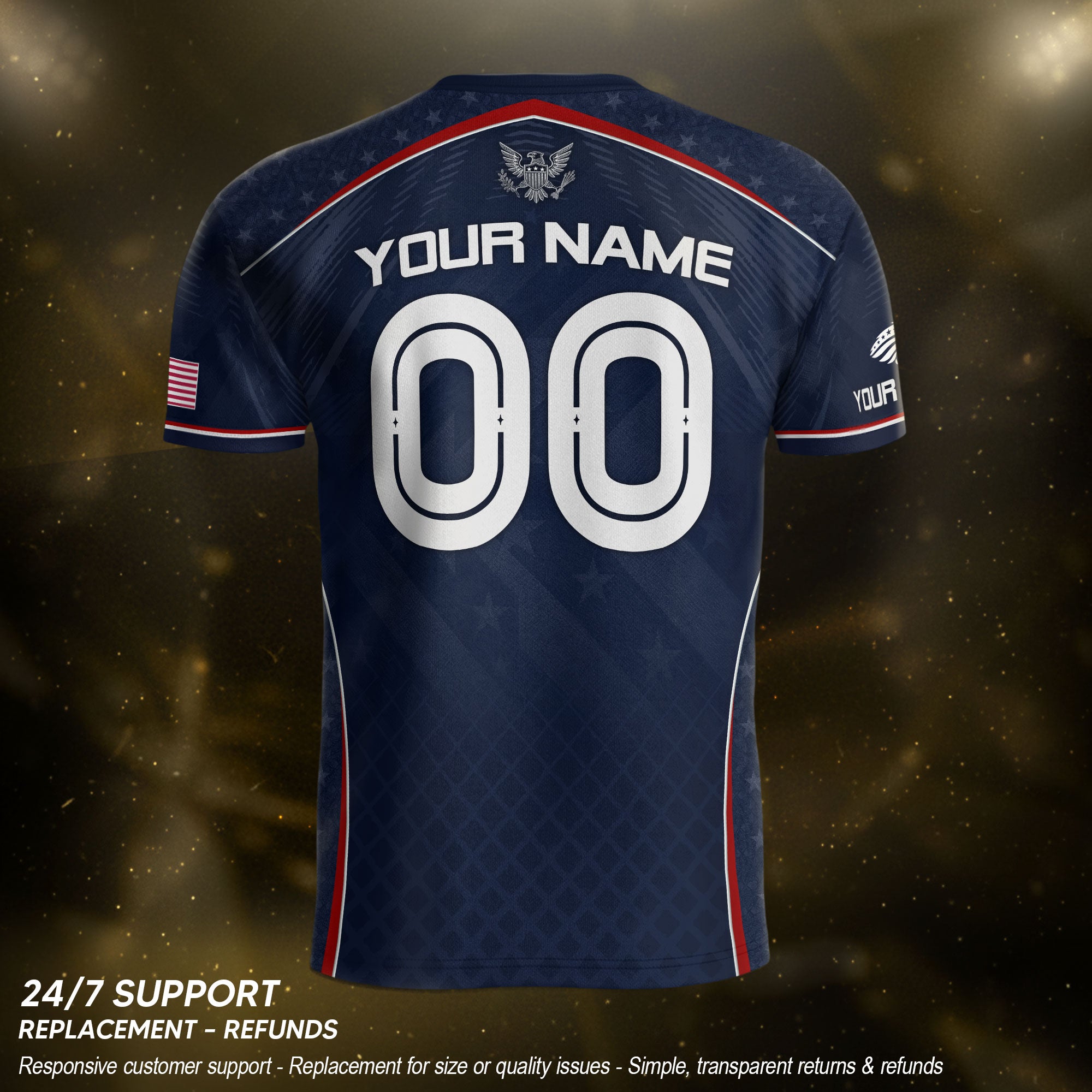 USA Soccer Jersey Custom Name Number Patriotic Navy Blue Athletic Sportswear Outfit