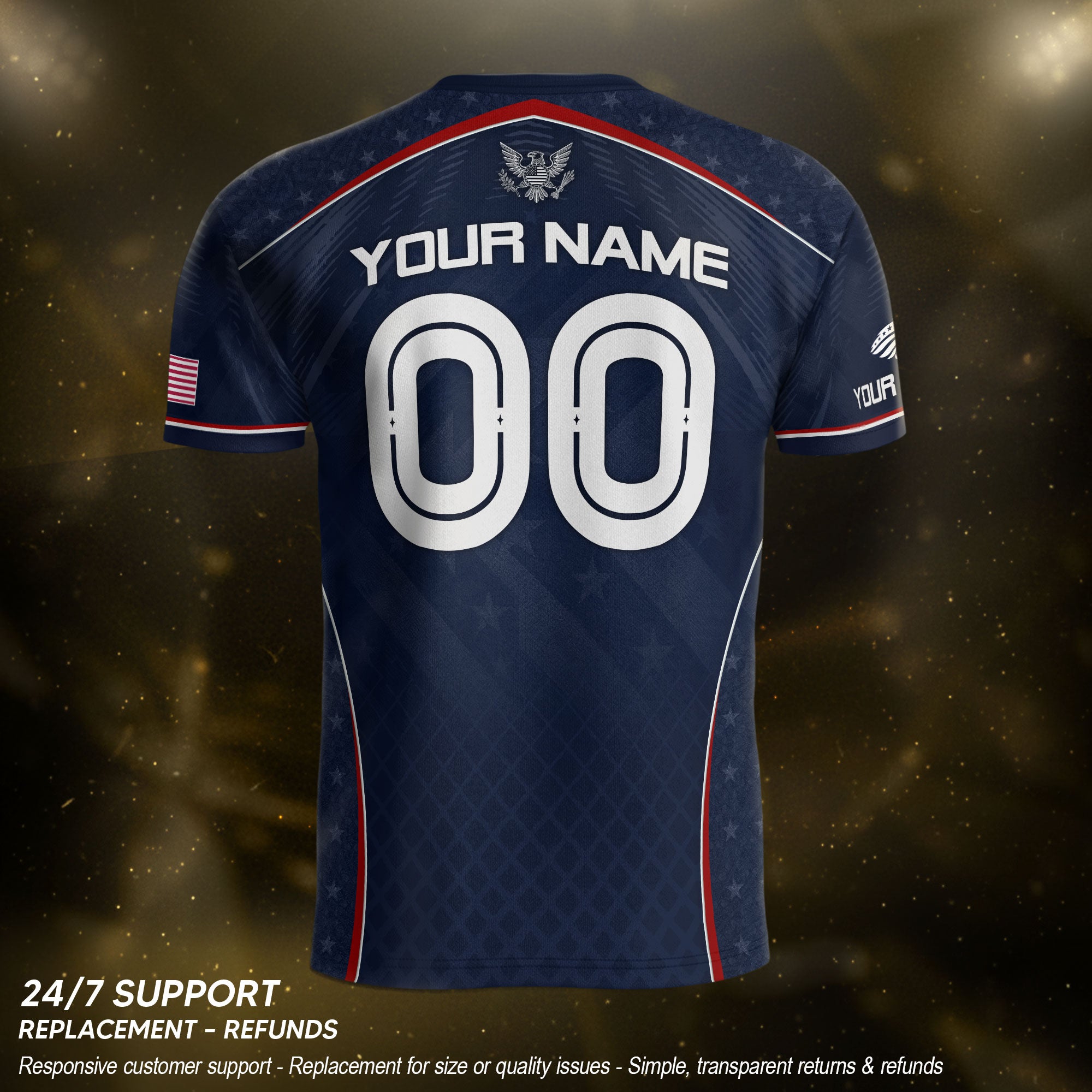 USA Soccer Jersey Custom Name Number Patriotic Navy Blue Athletic Sportswear Outfit