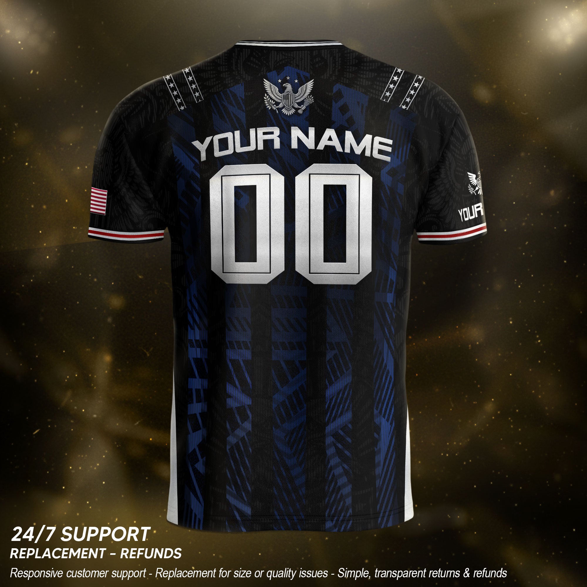 USA Soccer Jersey Custom Name Number Patriotic Black Stripes Football Team Shirt