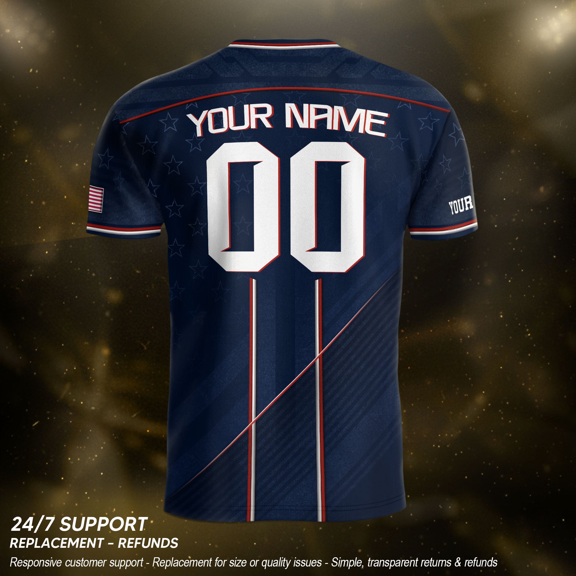 USA Team Football Shirt Custom Name Number Patriotic Navy Blue Stripes Athletic Sportswear