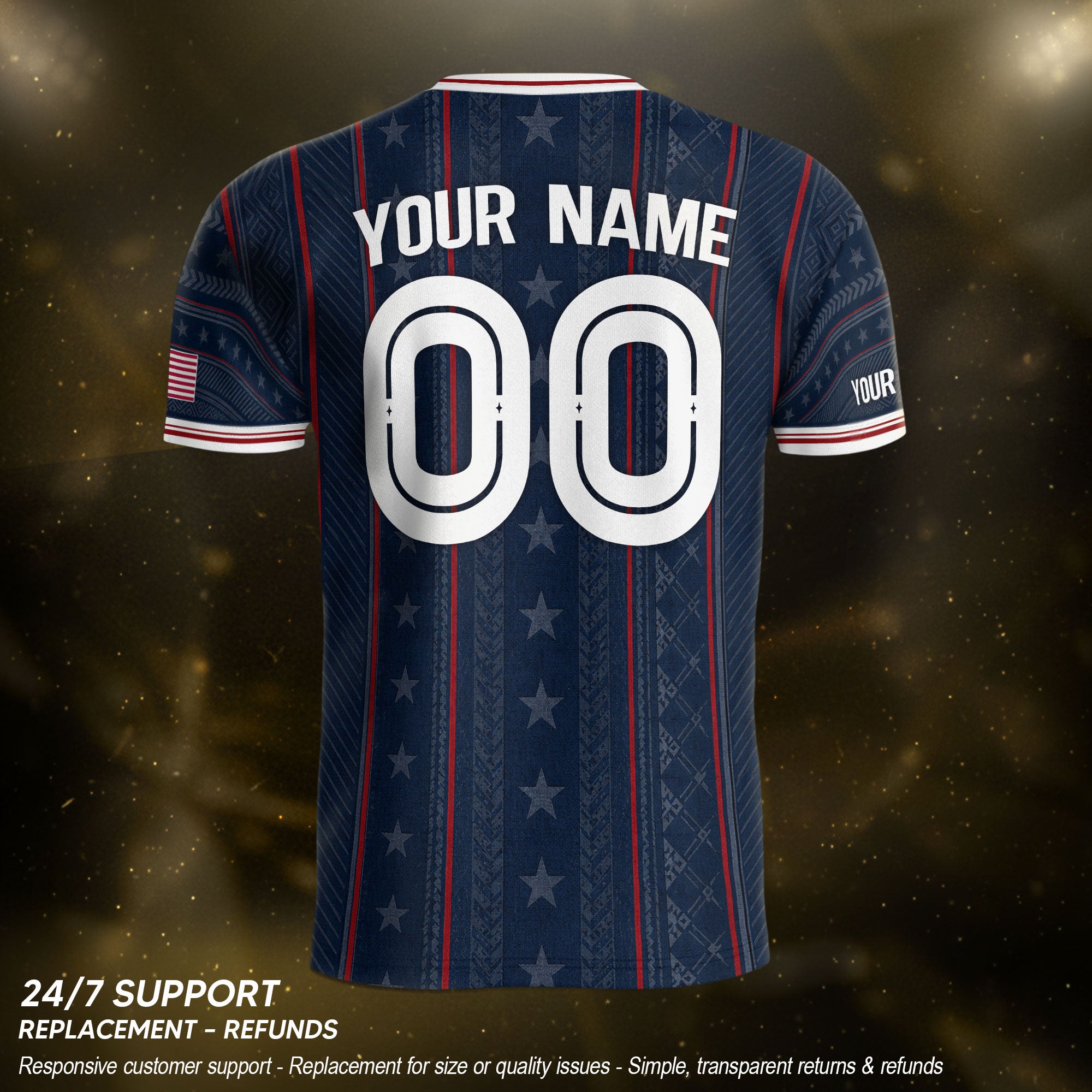 USA Soccer Jersey Custom Name Number Patriotic Navy Blue Stars Football Team Shirt