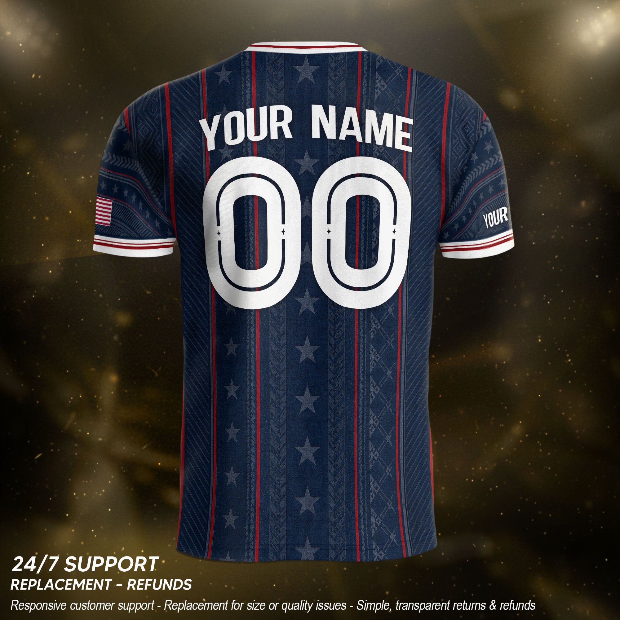 USA Soccer Jersey Custom Name Number Patriotic Navy Blue Stars Football Team Shirt