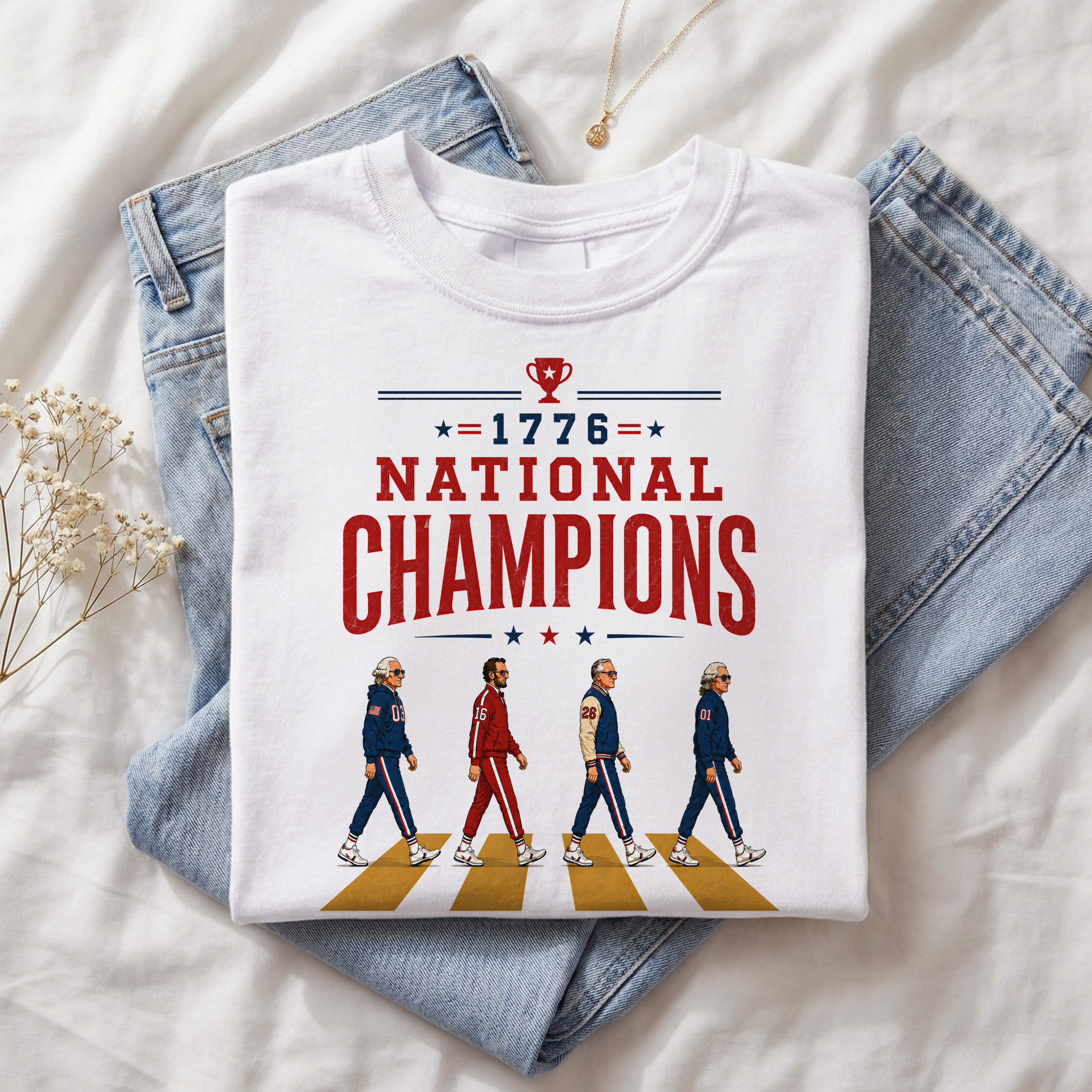 Vintage Abbey Road US Presidents 1776 National Champions White Unisex Regular Fit Tee