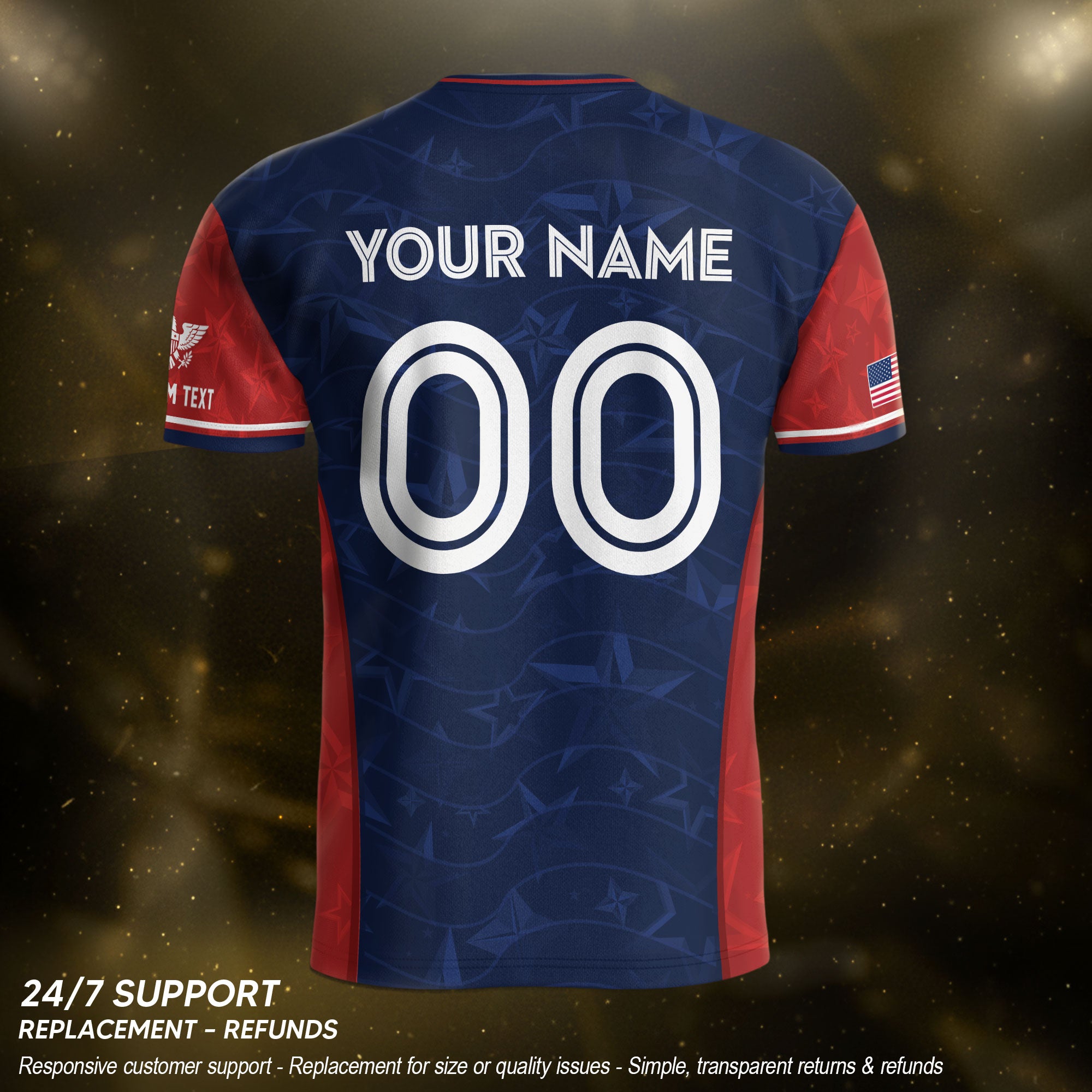Custom Name Number USA Soccer Jersey Patriotic Stars Stripes Sports Team Shirt