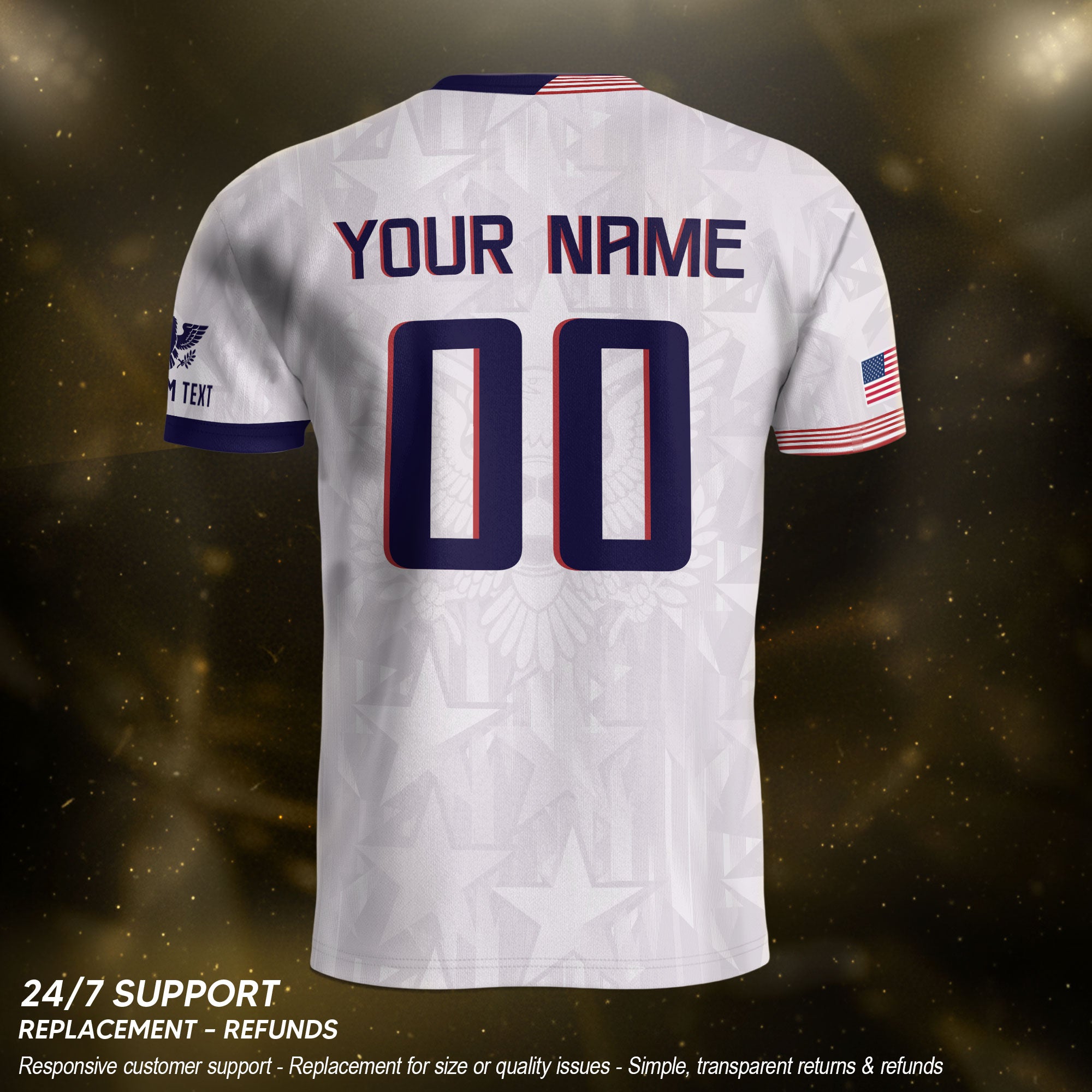 Personalized USA Soccer Jersey White Custom Name Number Patriotic Outdoor Sportswear