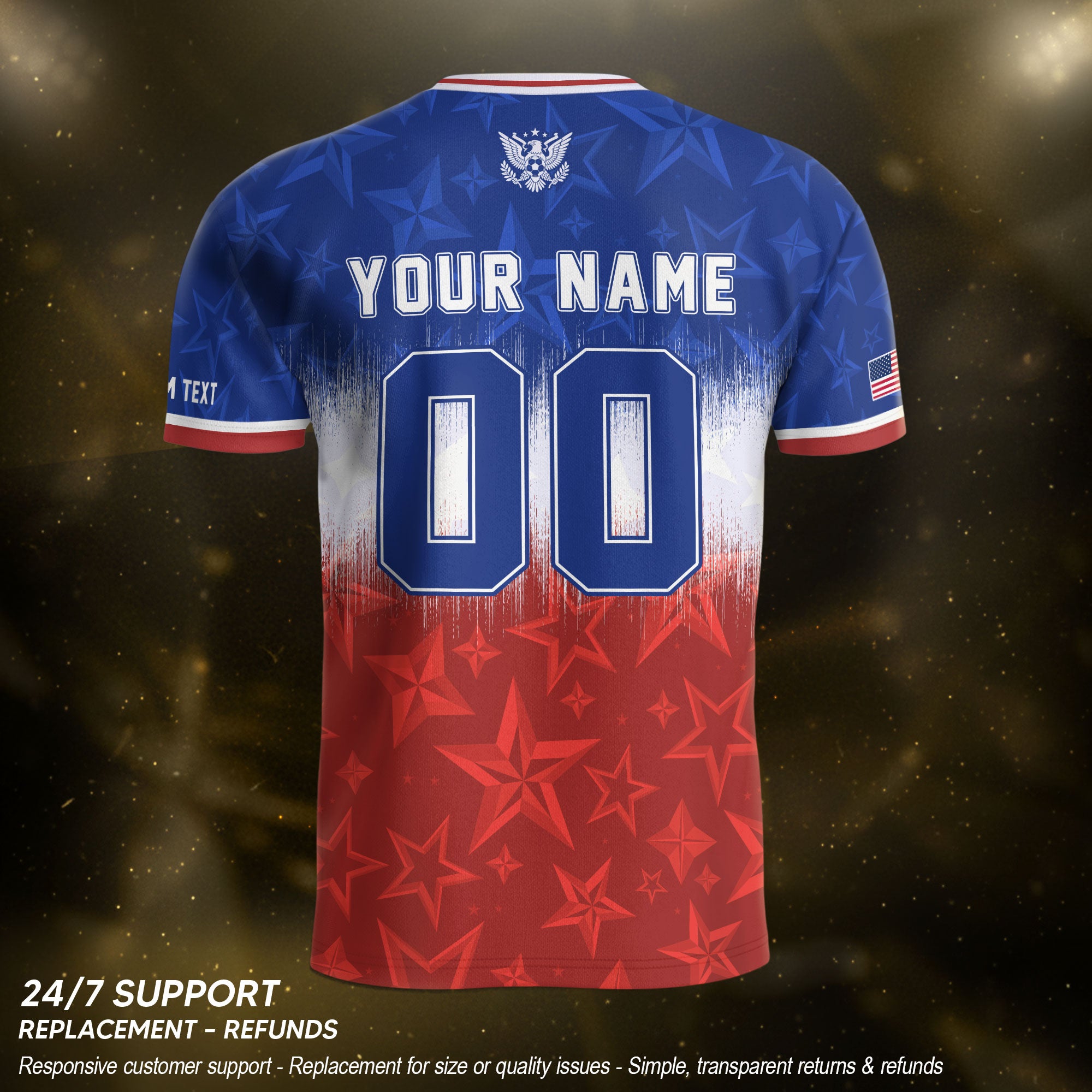 Customized USA Soccer Jersey Crewneck Ombre Stars Patriotic Graphic Tee Athletic Top