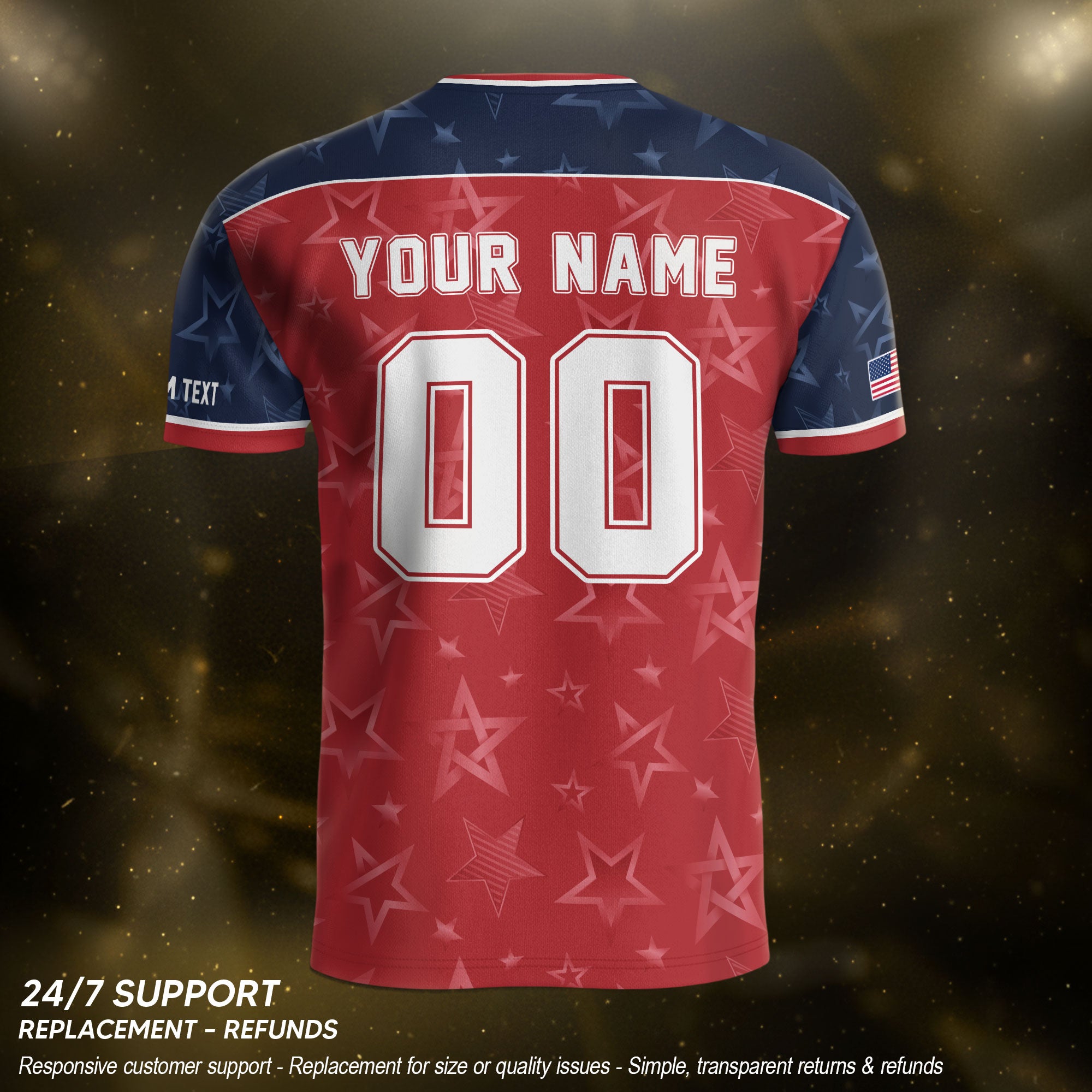 Custom Name Number USA Soccer Jersey Red Raglan Patriotic Stars Football Team Shirt