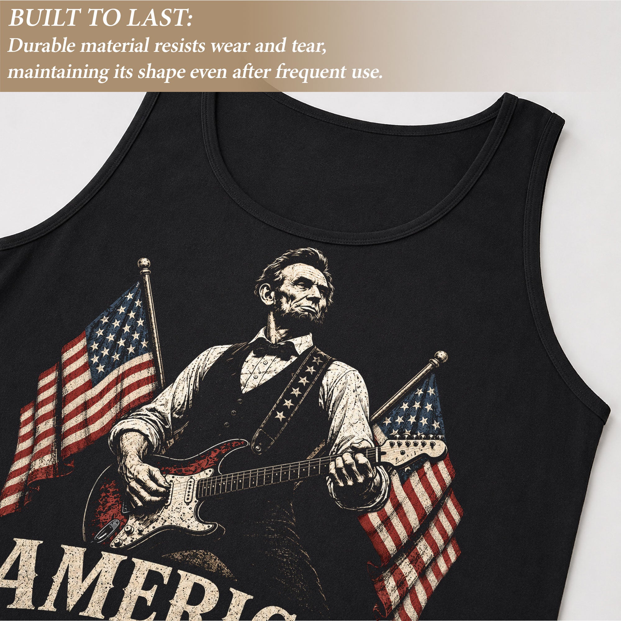 Lincoln Rock Guitar Men Tank Top Vintage 1776-2026 Patriotic Sleeveless Shirt