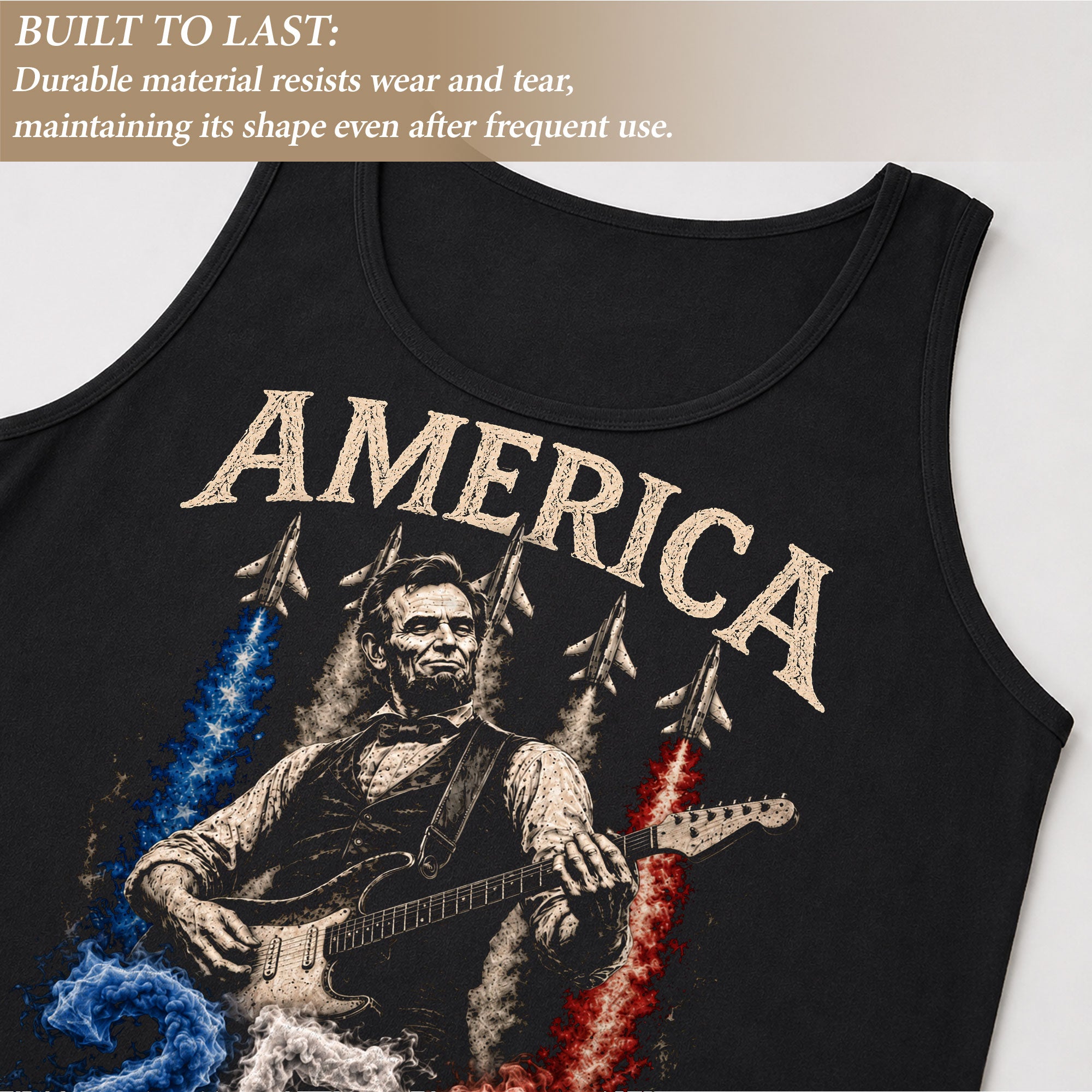 Men 250 Years Celebration Tank Top Cool Abraham Lincoln Rocker Graphic Gym Shirt