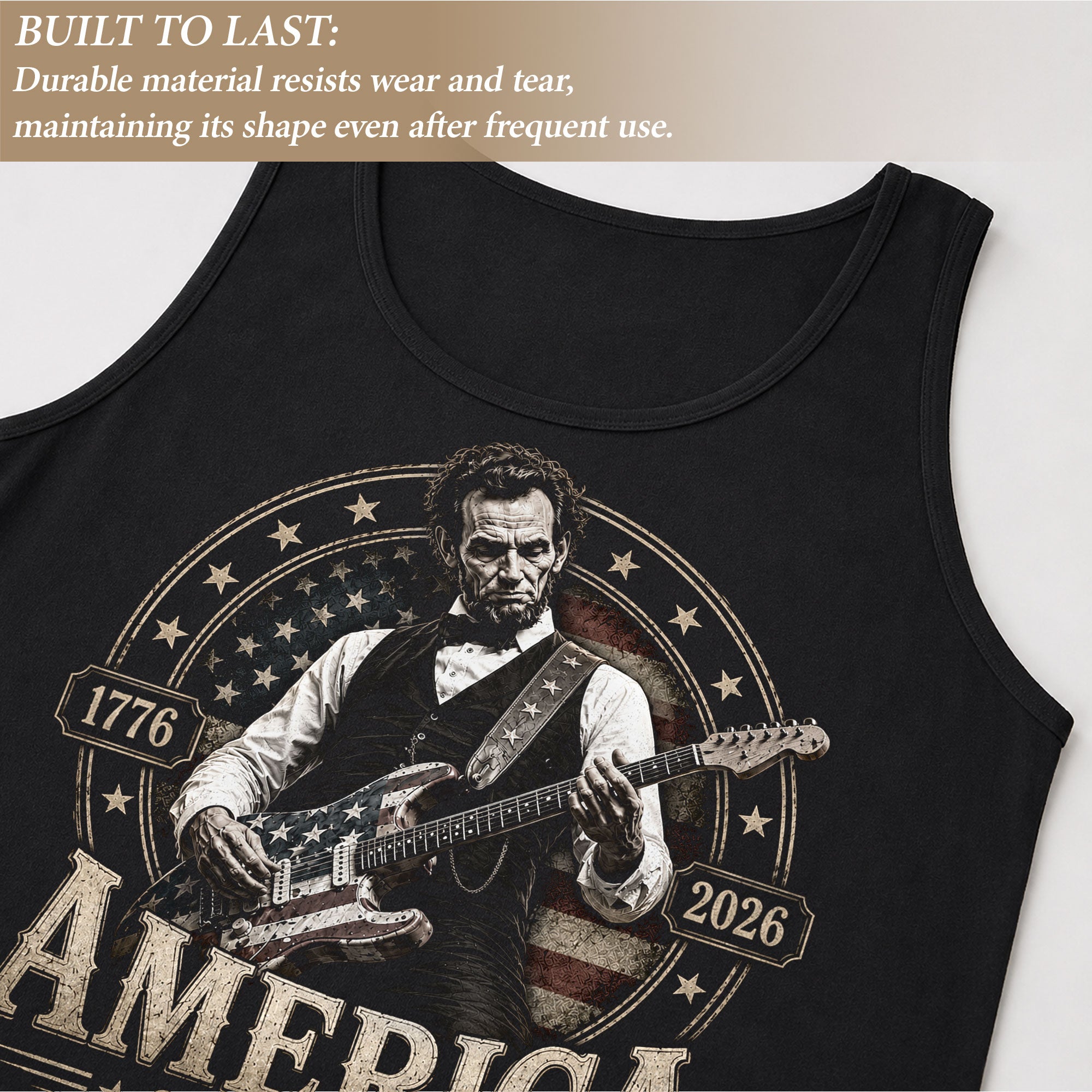 Abraham Lincoln Guitar Mens Tank Top Cool Stars Stripes 250 Years Heritage Shirt