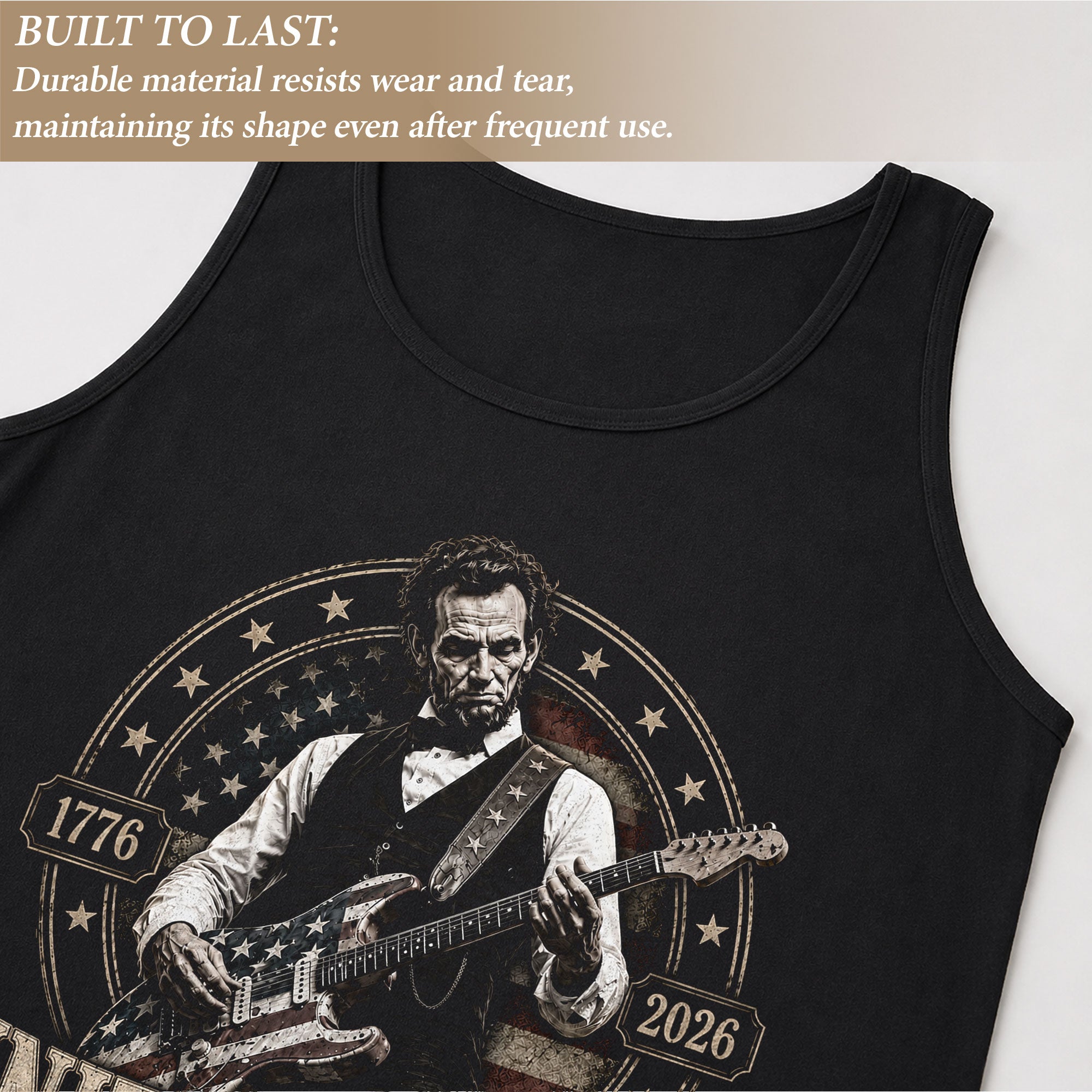 Abraham Lincoln Guitar Mens Tank Top Cool Stars Stripes 250 Years Heritage Shirt