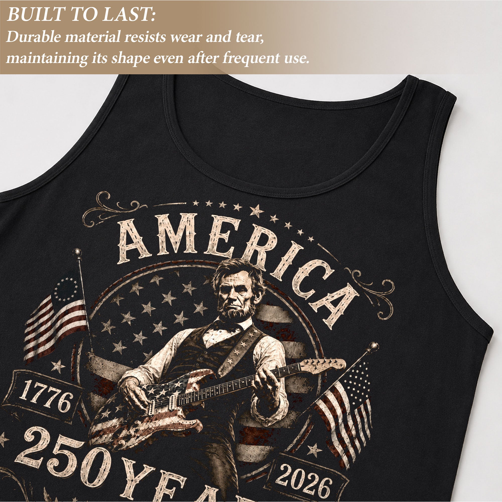 Men 250 Years Celebration Tank Top Retro Heritage Lincoln Rocker Dual Flags Shirt