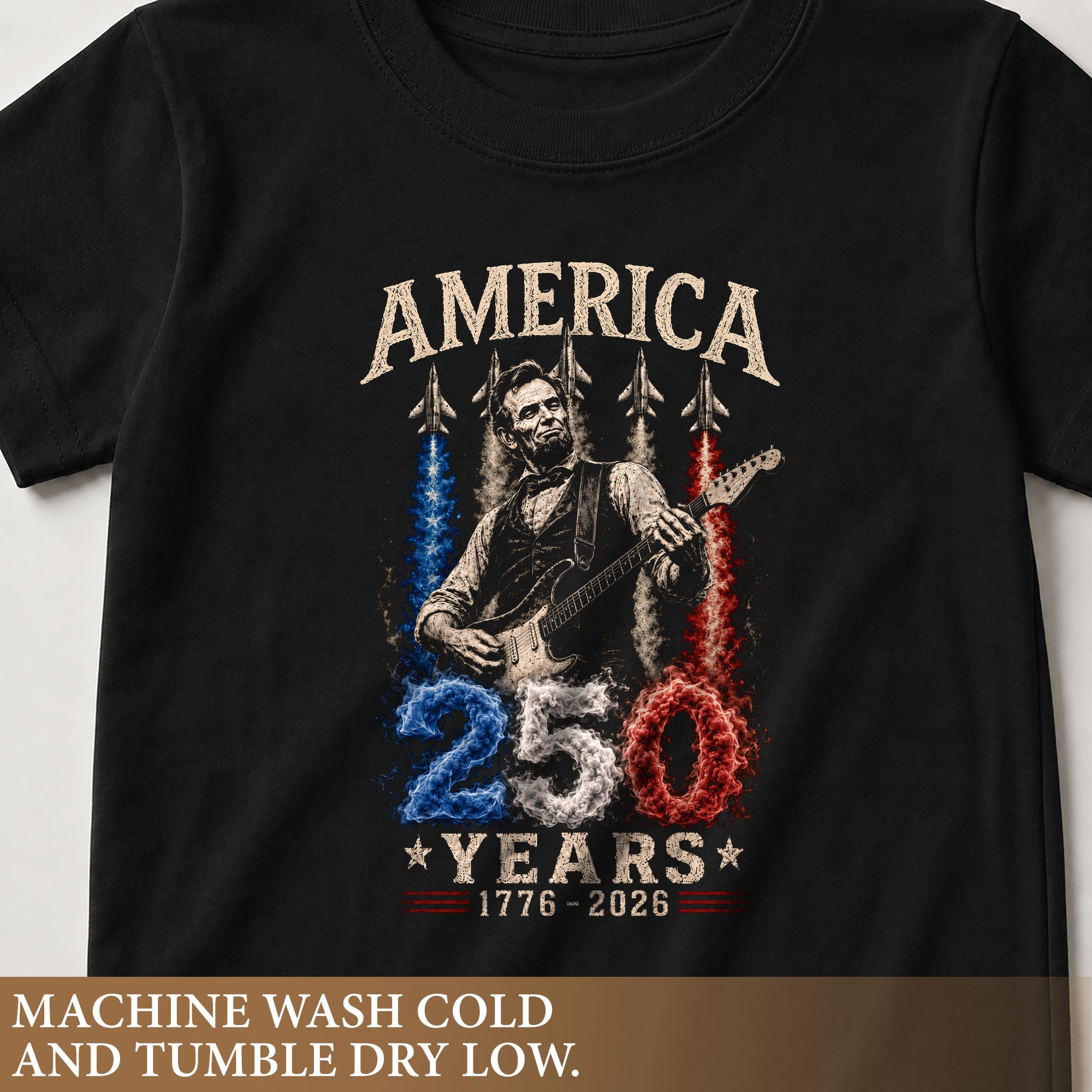 Kids 250 Years Celebration Shirt Vintage Abraham Lincoln Rocker Jet Graphic Tee