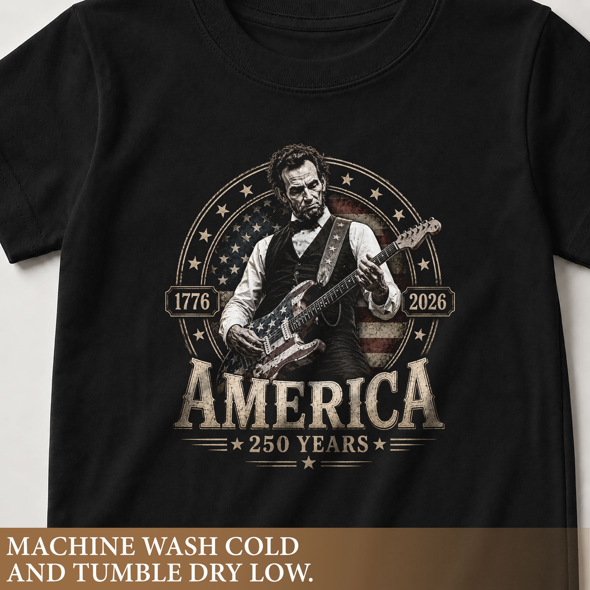 Kids 250 Years Celebration Shirt Retro Round Flag Graphic Abraham Lincoln Rocker Tee