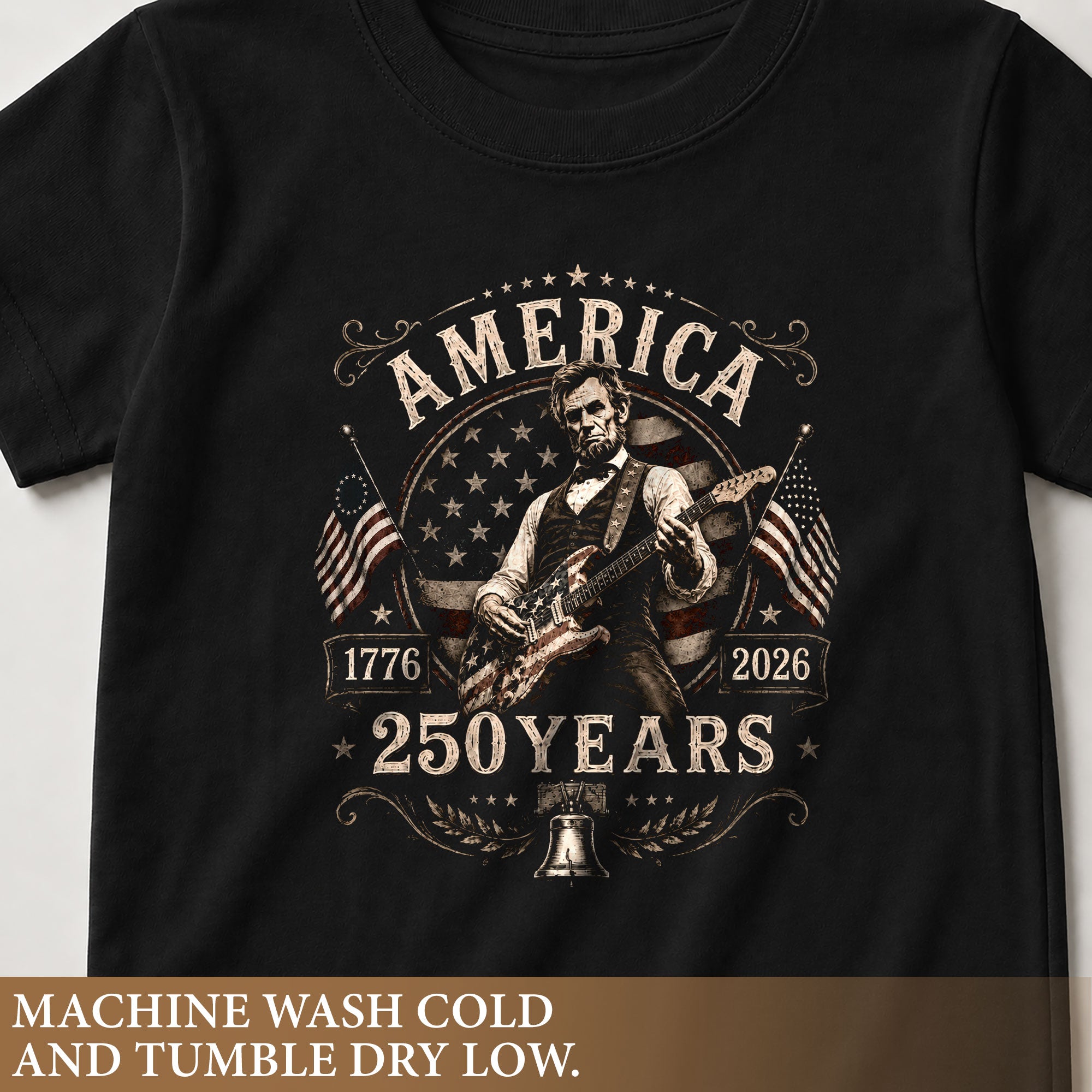 Kids 250 Years Celebration Shirt Retro Round Flag Graphic Lincoln Rocker Girls Tee