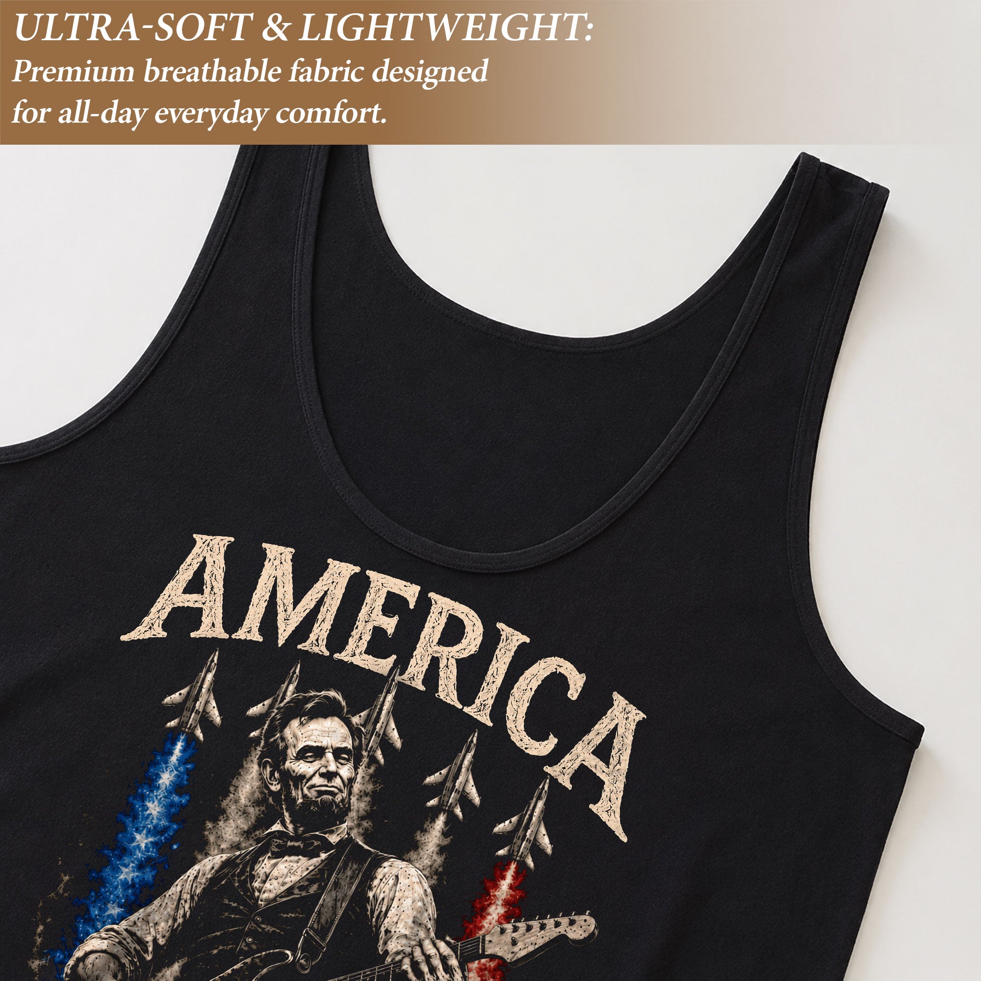 Womens 250 Years Celebration Tank Top Cool Abraham Lincoln Rocker Graphic Shirt