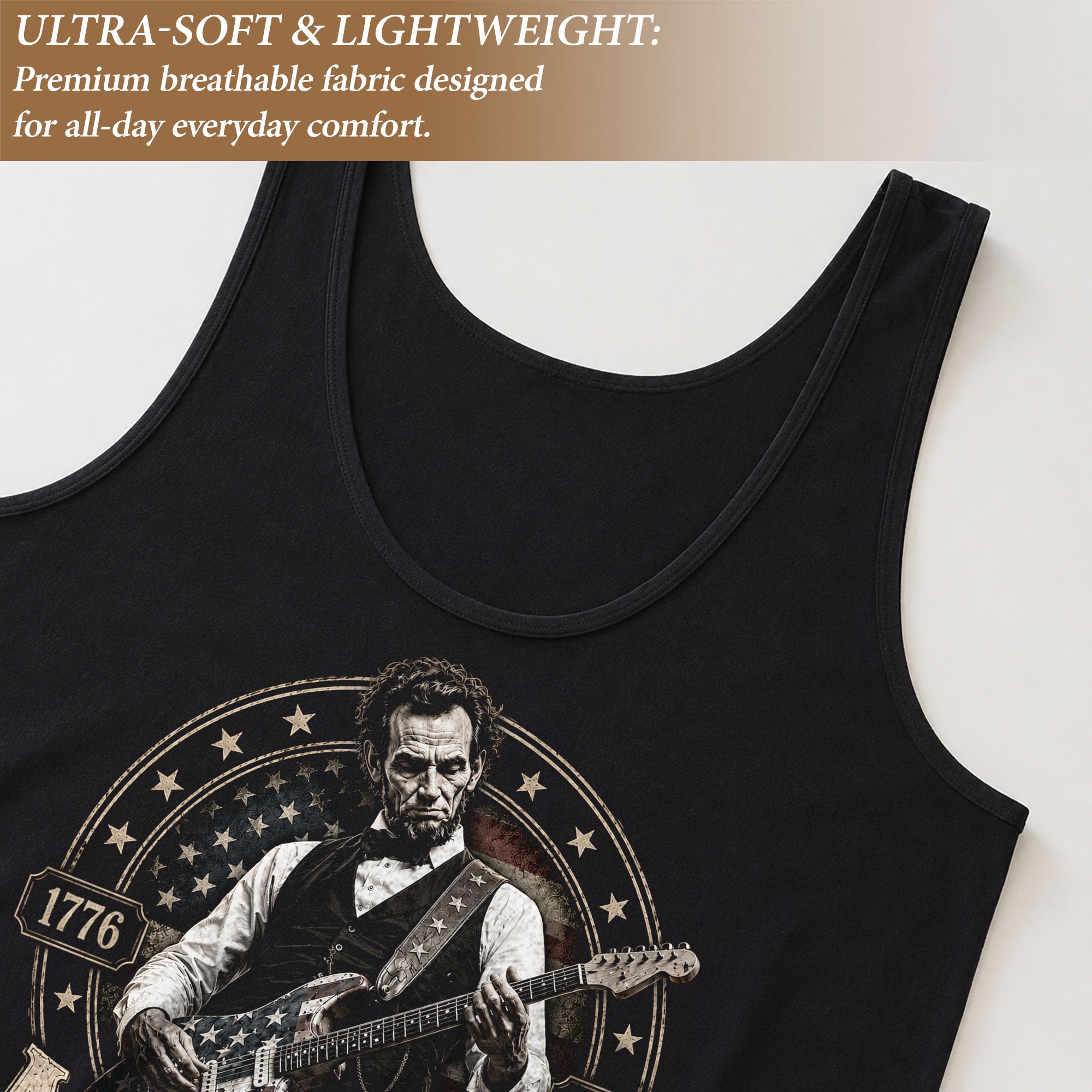 Abraham Lincoln Guitar Womens Tank Top Cool Stars Stripes 250 Years Heritage Shirt
