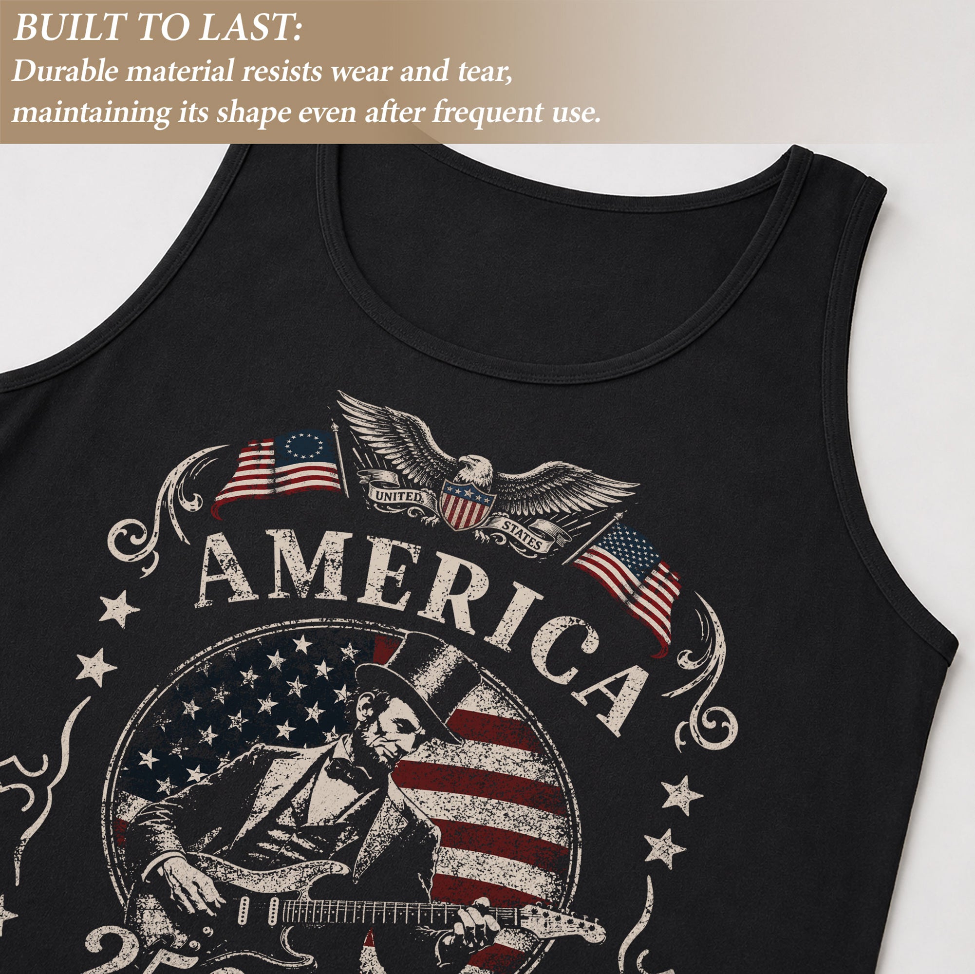 250 Years Freedom Lincoln Guitar Tank Top Men Patriotic Vintage Independence Day Shirt