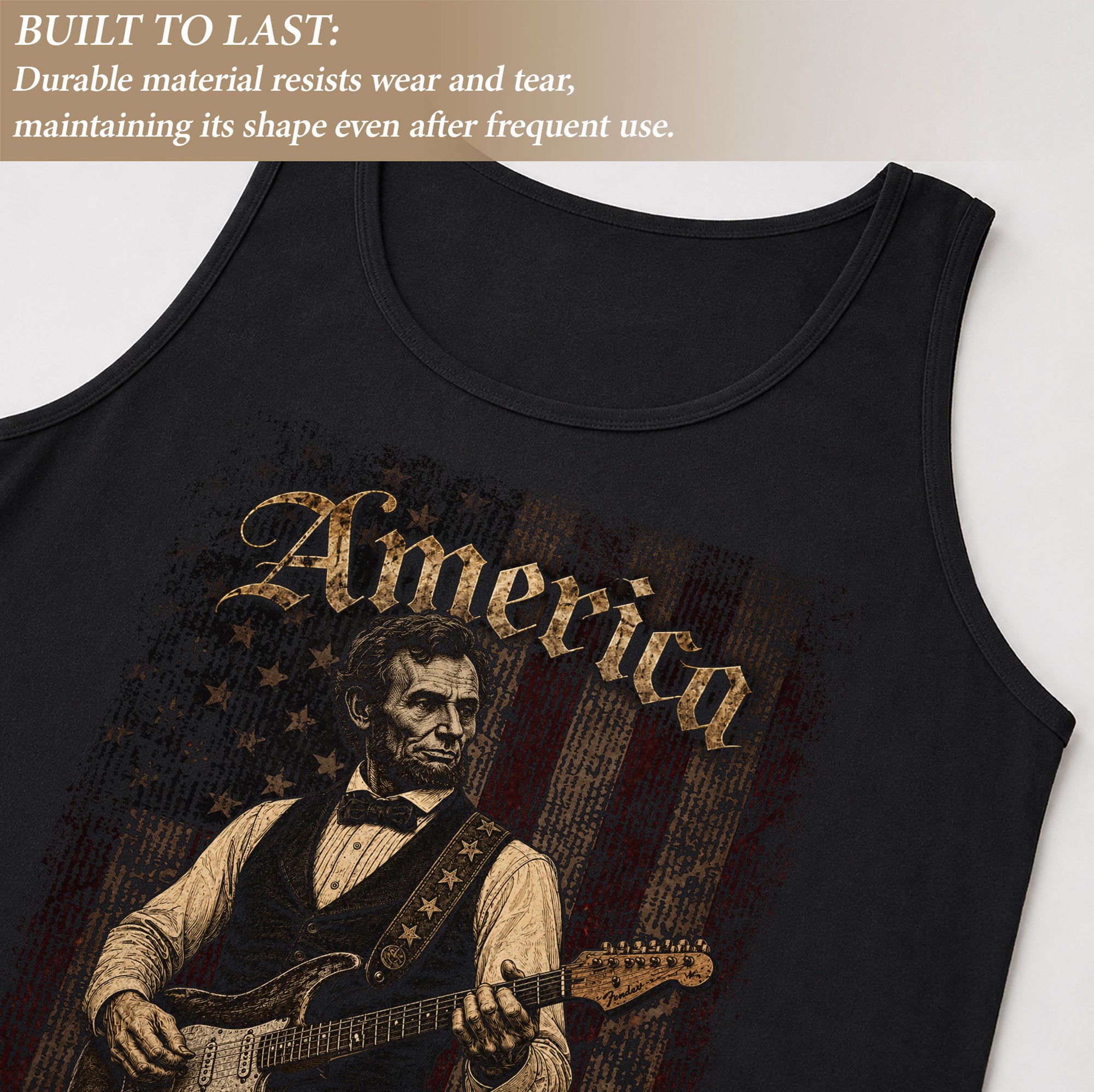 Abraham Lincoln Guitar Tank Top 1776-2026 Patriotic Vintage Men Graphic Shirt