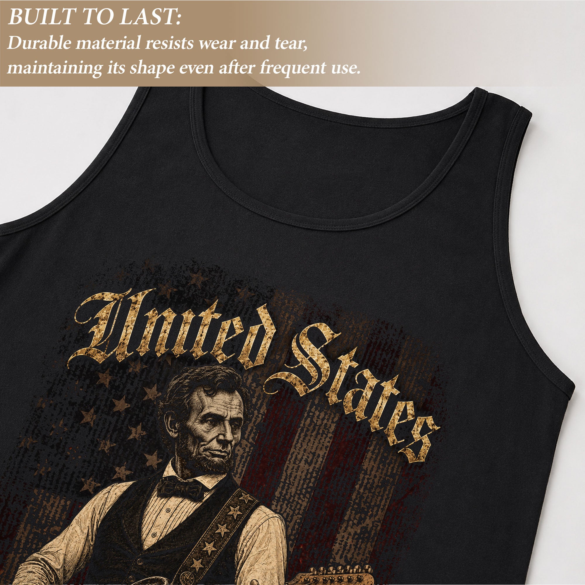 Abraham Lincoln Guitar Tank Top 1776-2026 Patriotic Vintage Men Graphic Shirt
