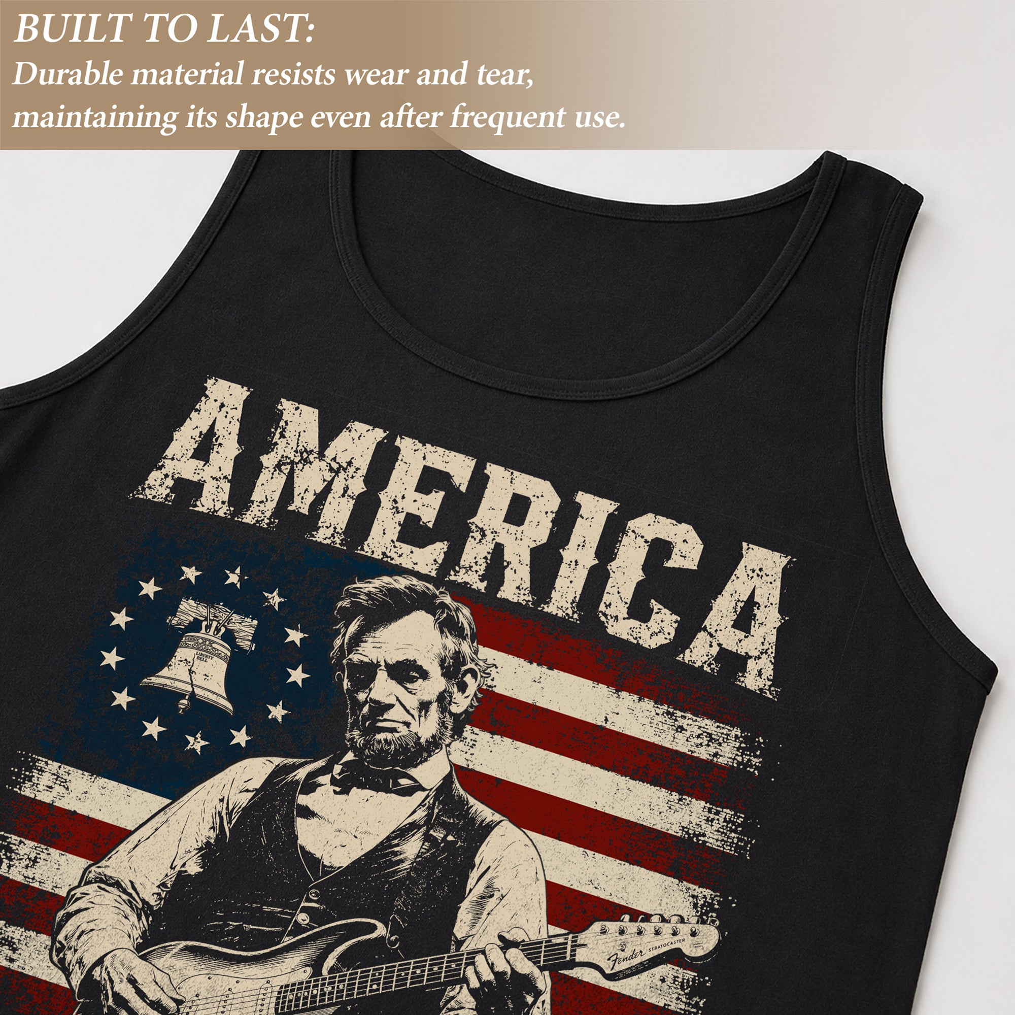 Lincoln Liberty Bell Guitar Tank Top 1776-2026 Patriotic Vintage Men Graphic Shirt