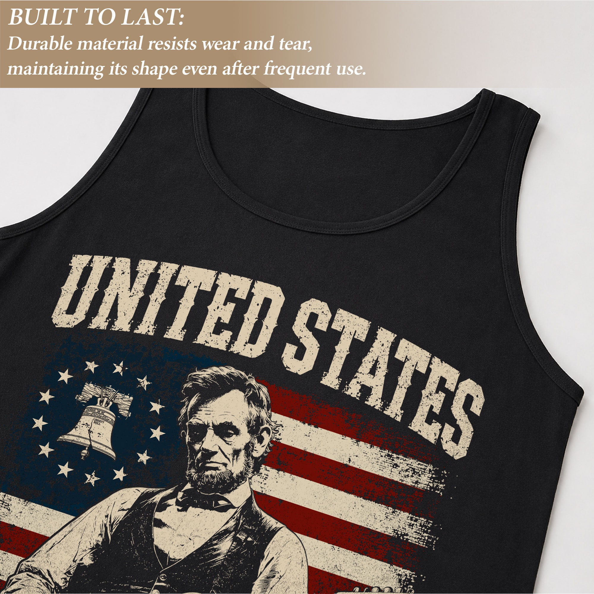 Lincoln Liberty Bell Guitar Tank Top 1776-2026 Patriotic Vintage Men Graphic Shirt