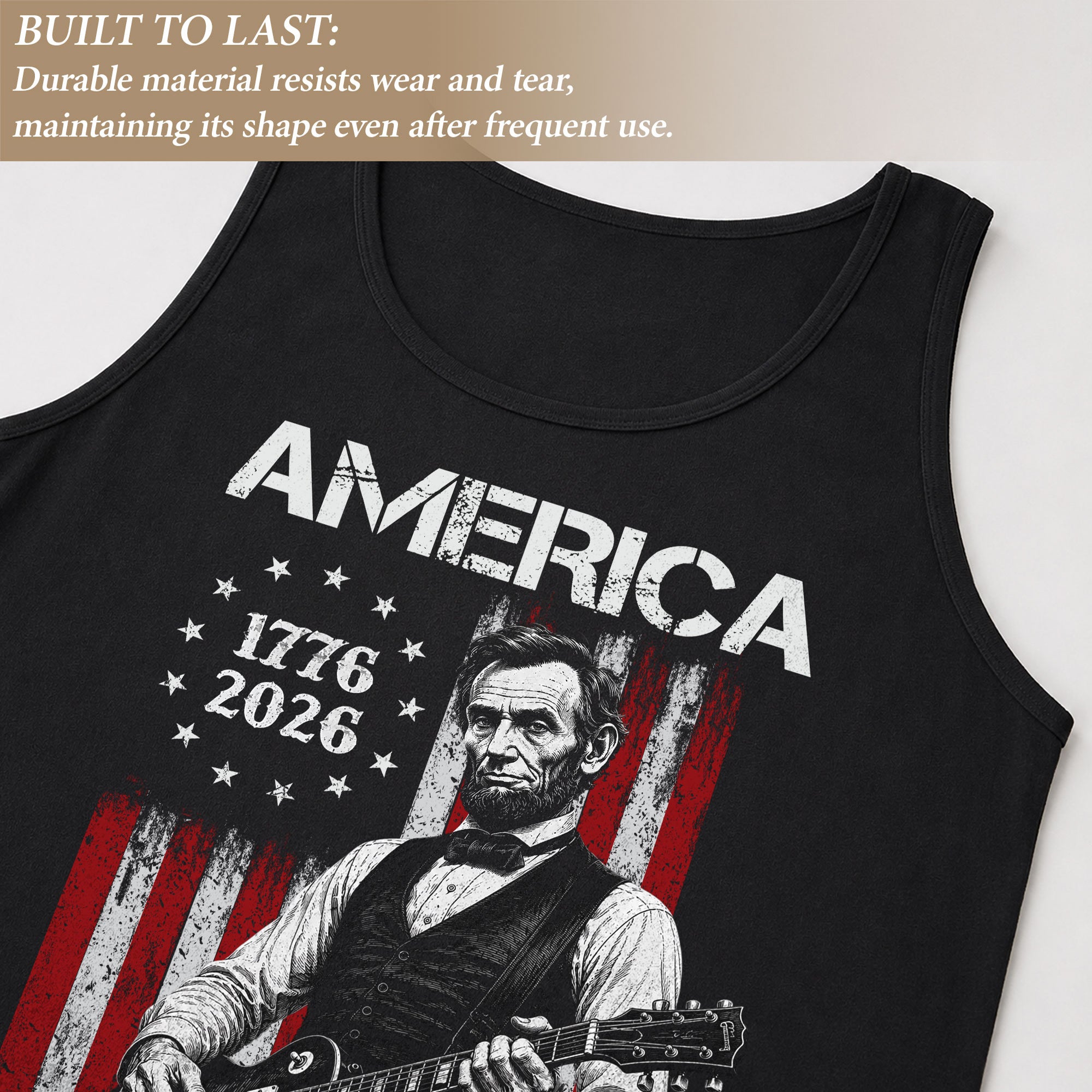 Rockstar Lincoln Guitar Tank Top 1776-2026 Patriotic Retro Men Graphic Sleeveless Shirt