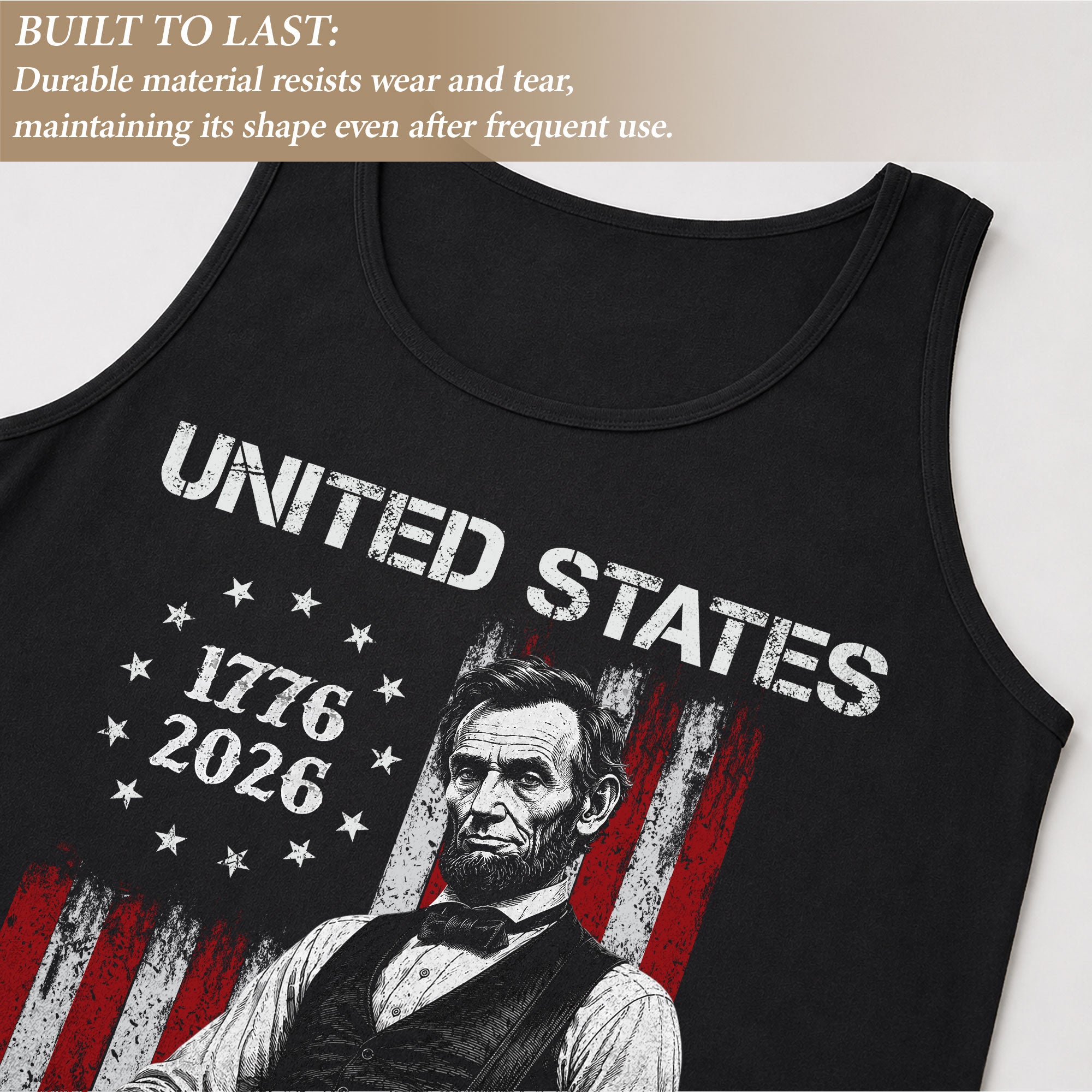 Rockstar Lincoln Guitar Tank Top 1776-2026 Patriotic Retro Men Graphic Sleeveless Shirt