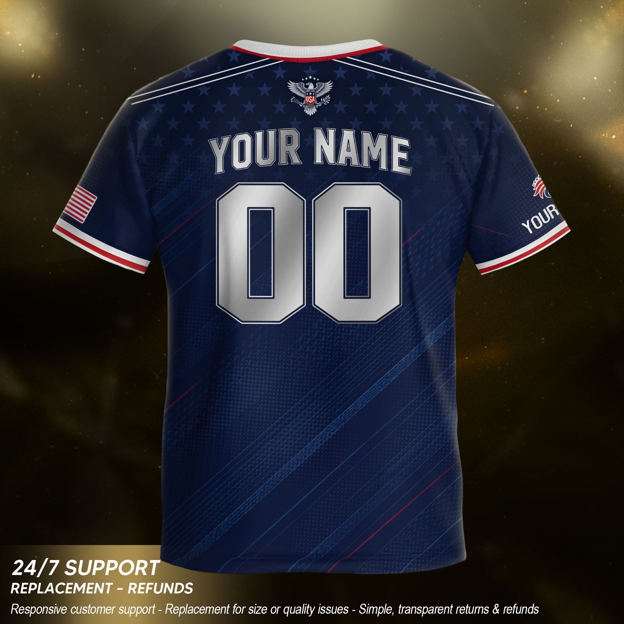 Custom USA Soccer Teamwear Set for Kids Navy and White with Personalized Name Number
