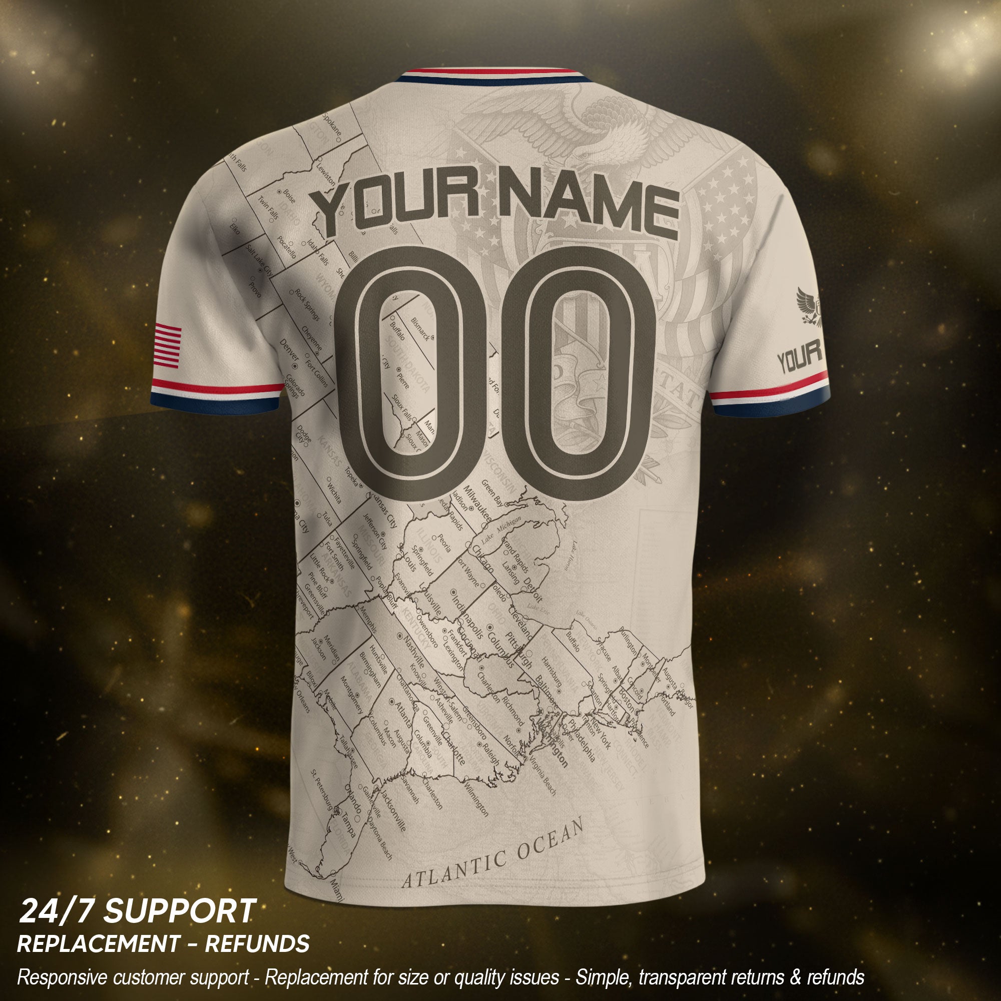 Personalized USA Soccer Jersey Custom Name Number Vintage Map Athletic Training Top
