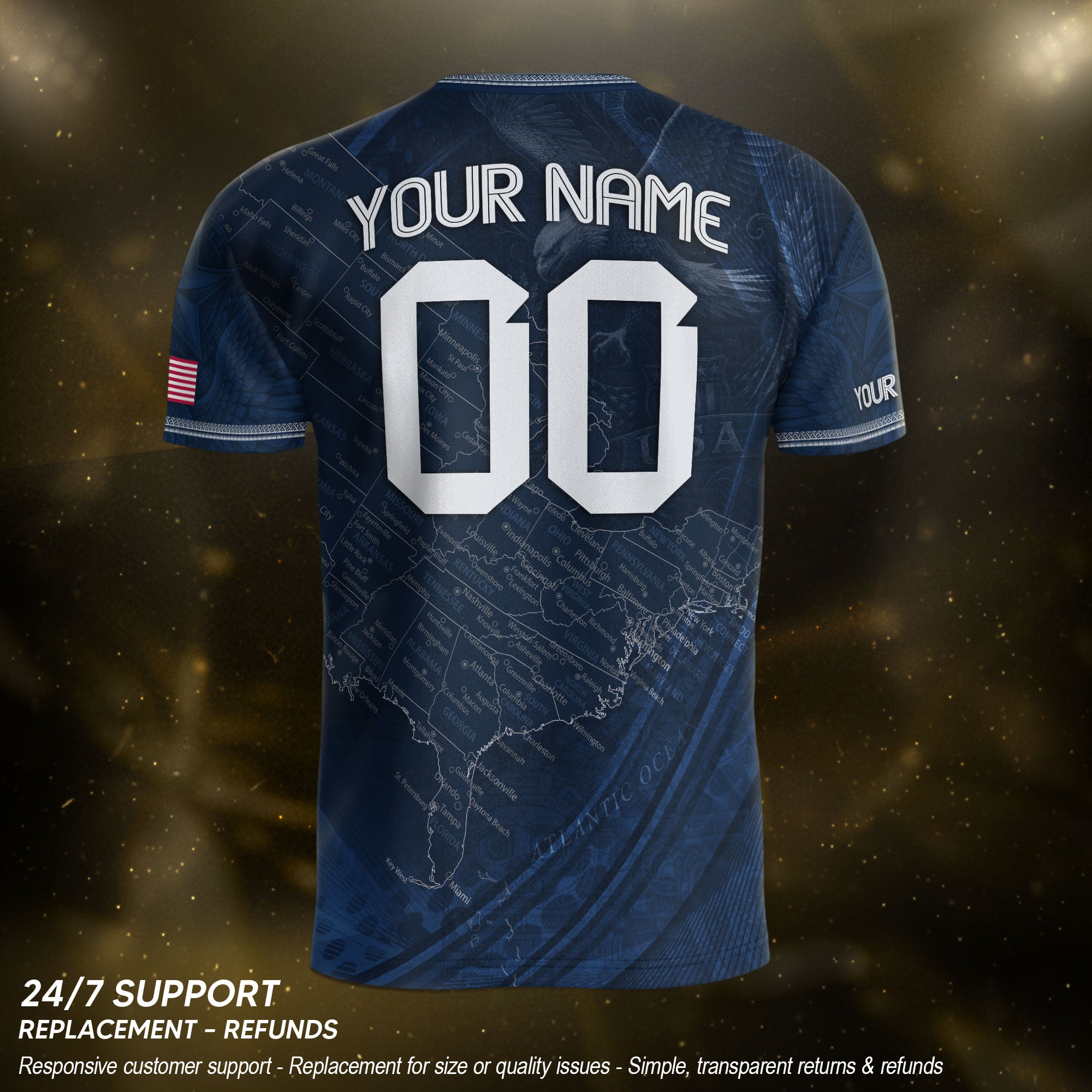 Personalized USA Soccer Jersey Custom Name Number Vintage Map Navy Blue Sportswear Outfit