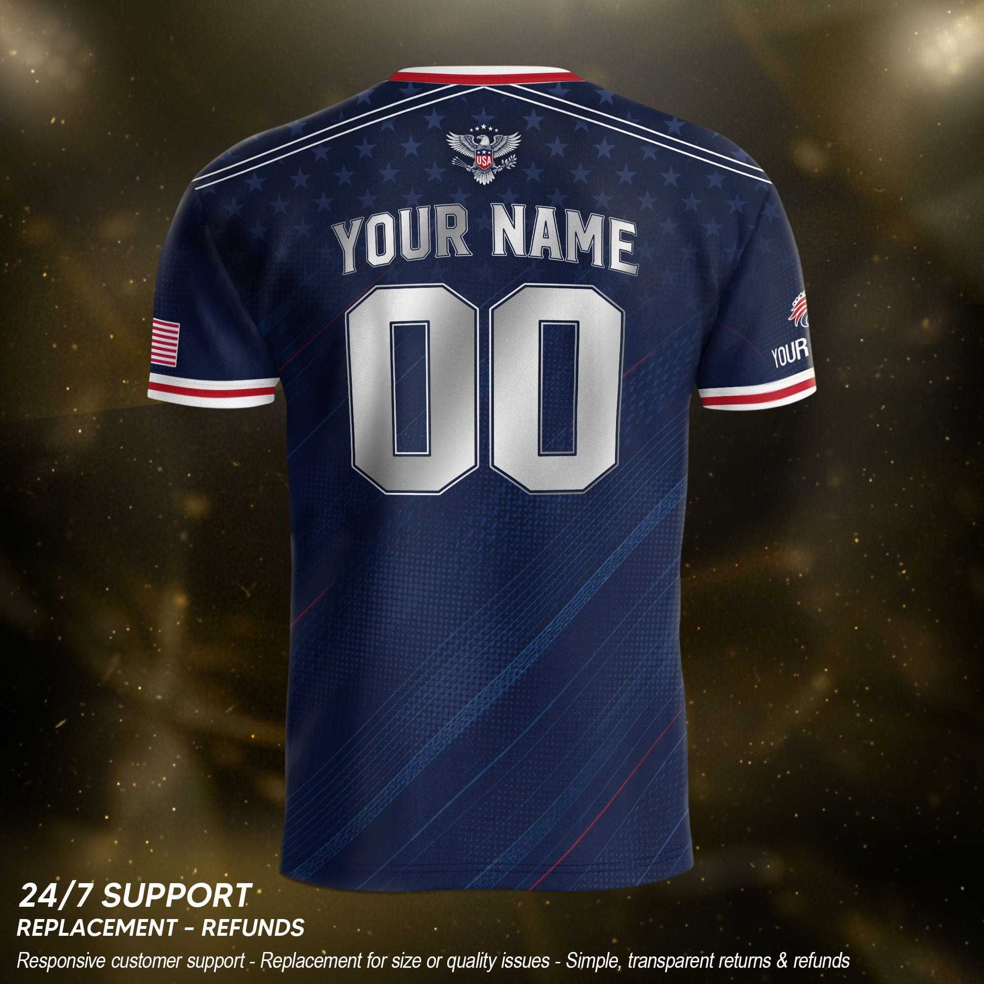 Custom Name Number USA Soccer Jersey Liberty Patriotic Navy Blue Football Team Shirt