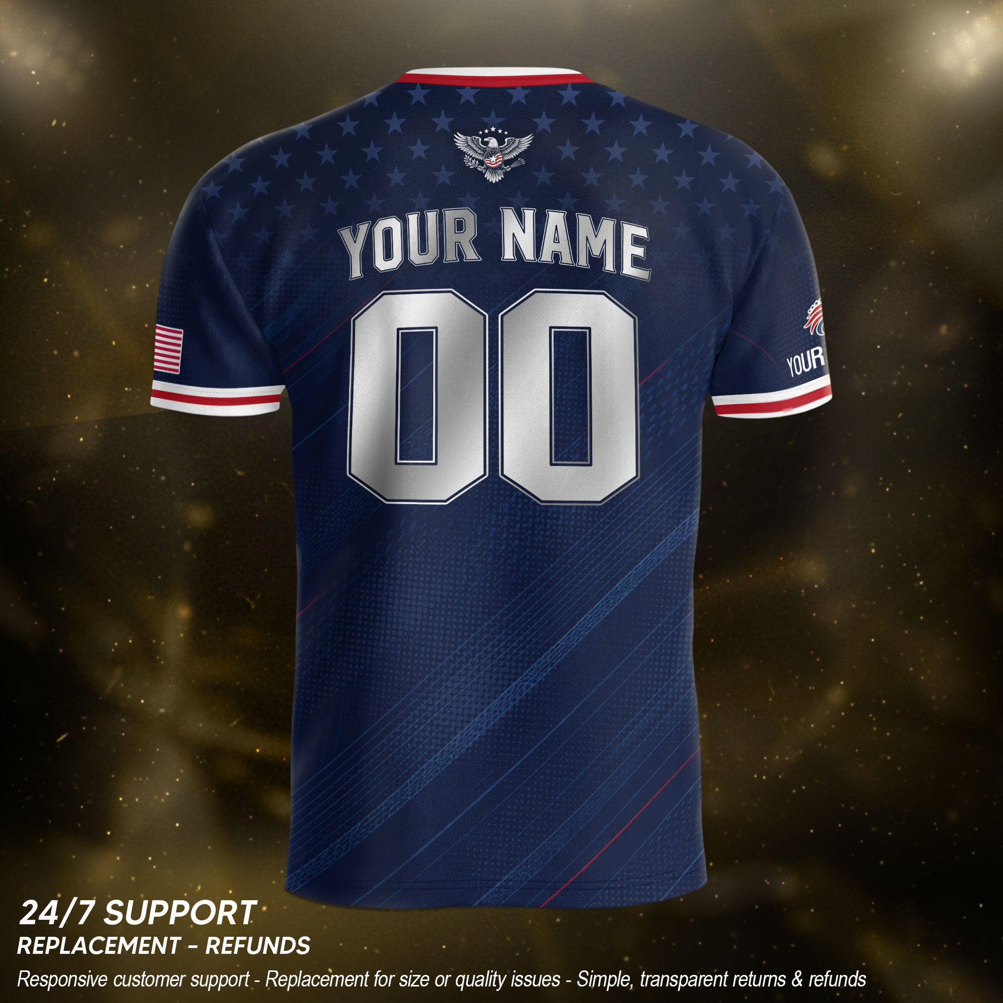 Custom Name Number USA Soccer Jersey Liberty Patriotic Navy Blue Football Team Shirt