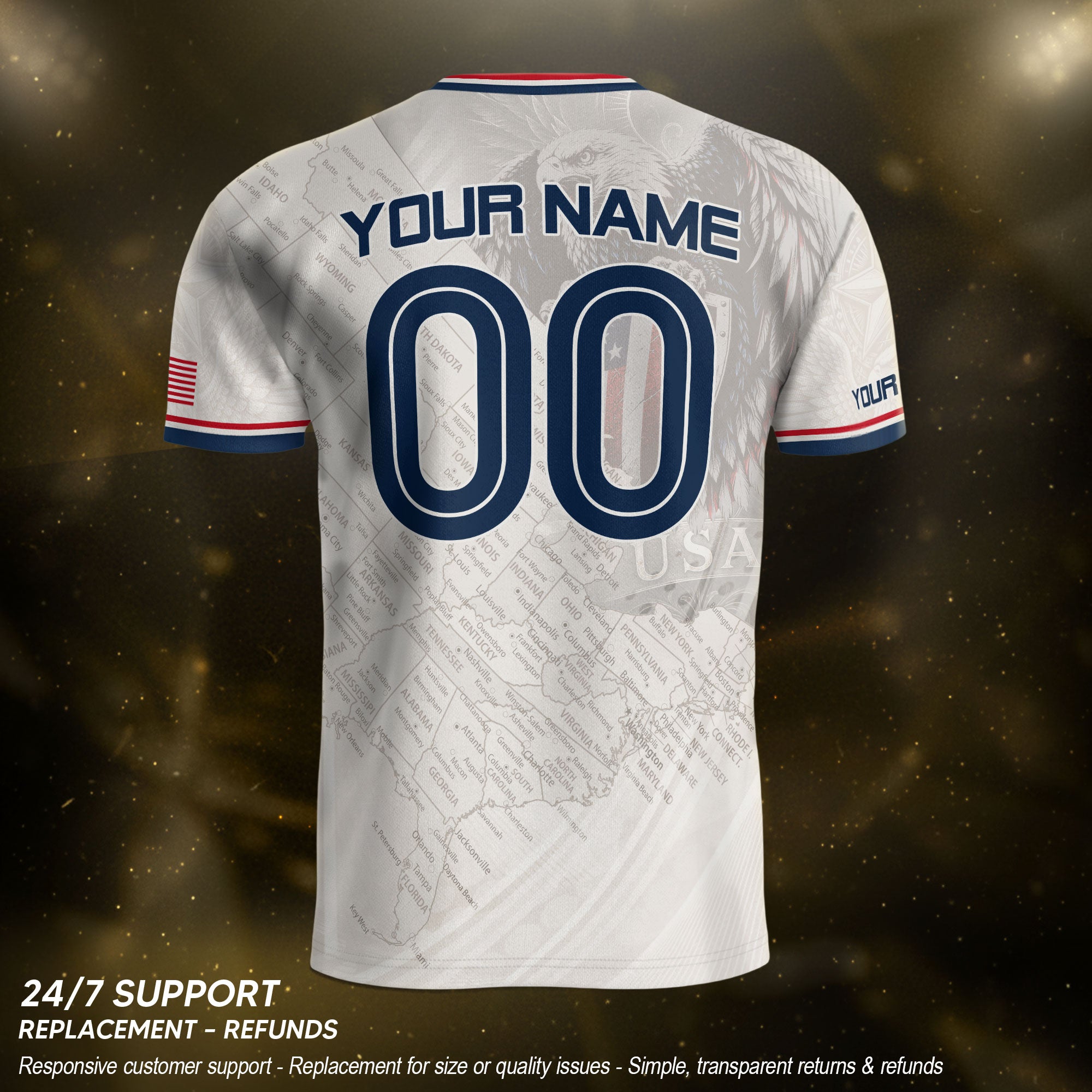 Customized USA Soccer Jersey Crewneck Vintage Map Patriotic Graphic Tee Athletic Top