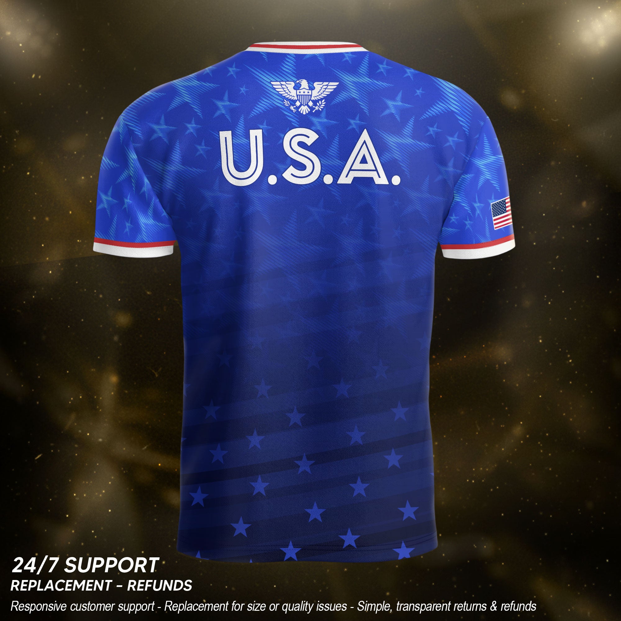 USA Soccer Jersey Adult Blue Patriotic Stars Shirt American Football Team Tee