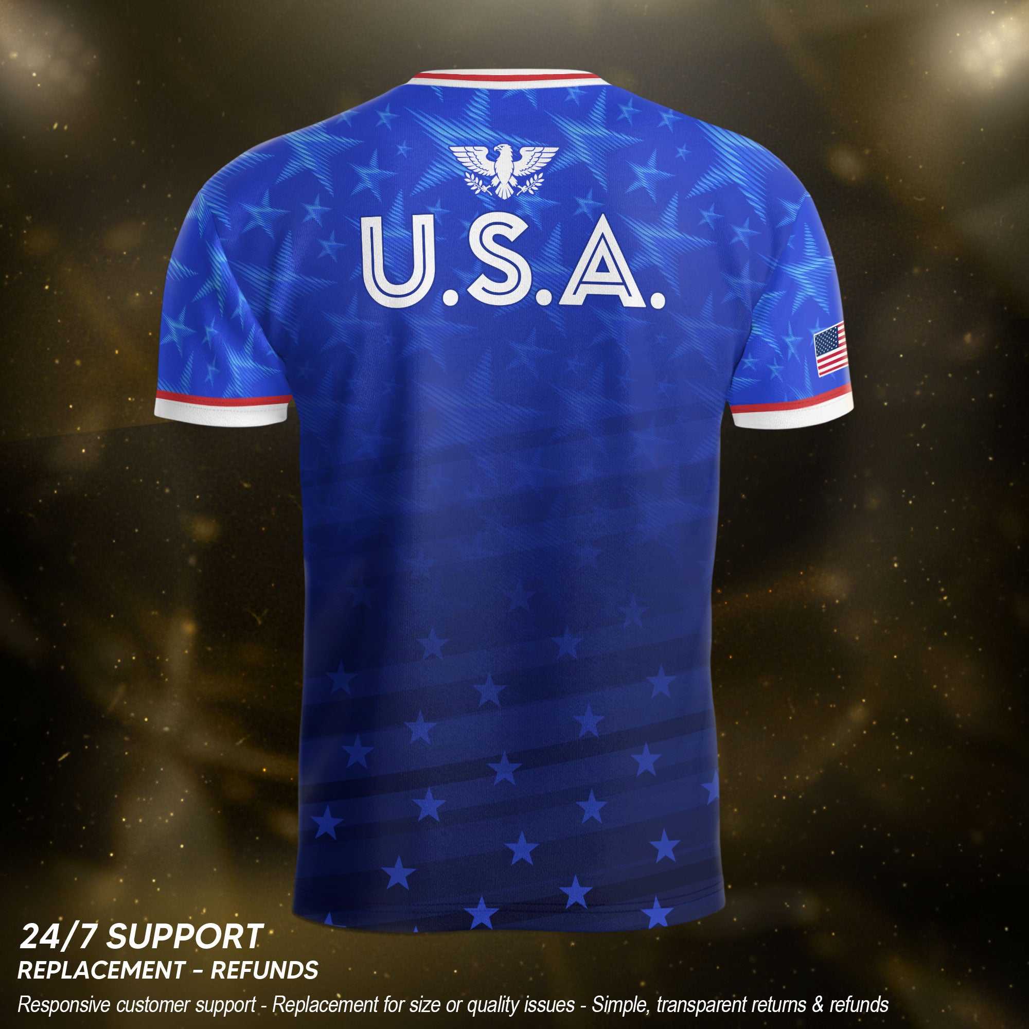 USA Soccer Jersey Adult Blue Patriotic Stars Shirt American Football Team Tee - Rust Field Wear