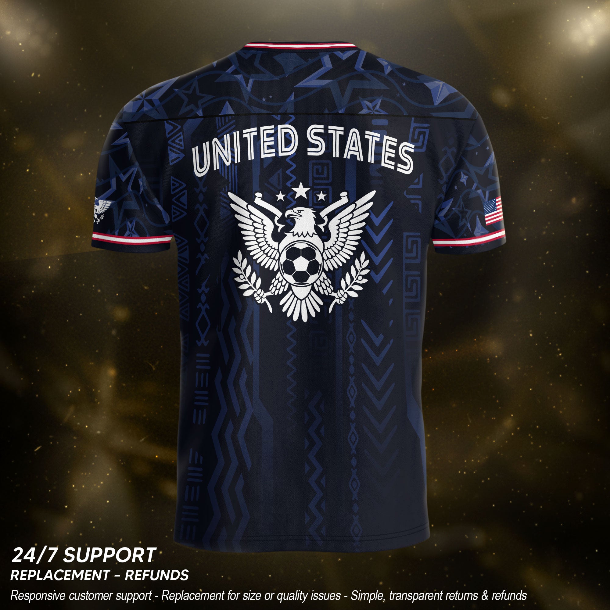 USA Soccer Jersey Adult Eagle Crest Patriotic Football Shirt Navy Blue Fan Edition