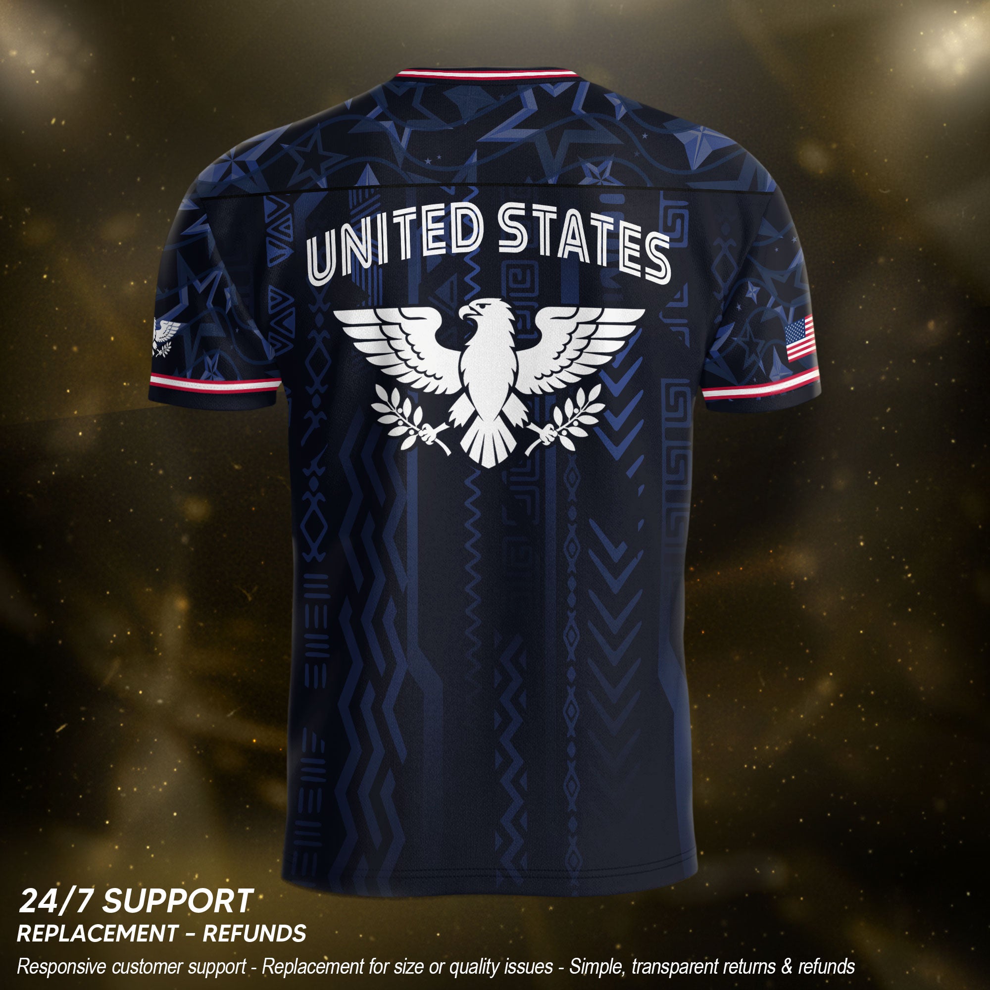 USA Soccer Jersey Adult Eagle Crest Patriotic Football Shirt Navy Blue Fan Edition