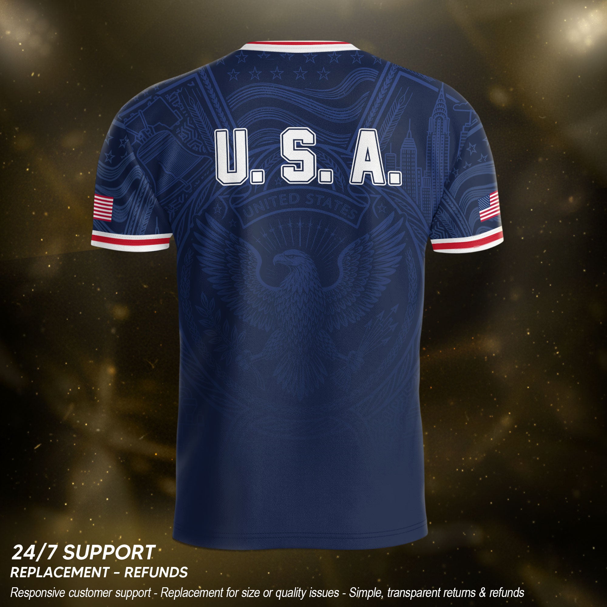 USA Eagle Patriotic Soccer Jersey Adult Navy Blue American Flag Independence Shirt