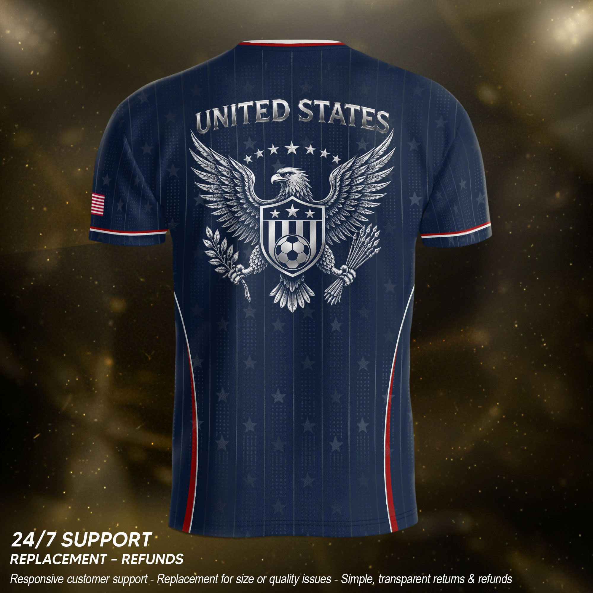 USA Soccer Jersey Adult Navy Blue Patriotic Pinstripe Shirt United States Team Tee