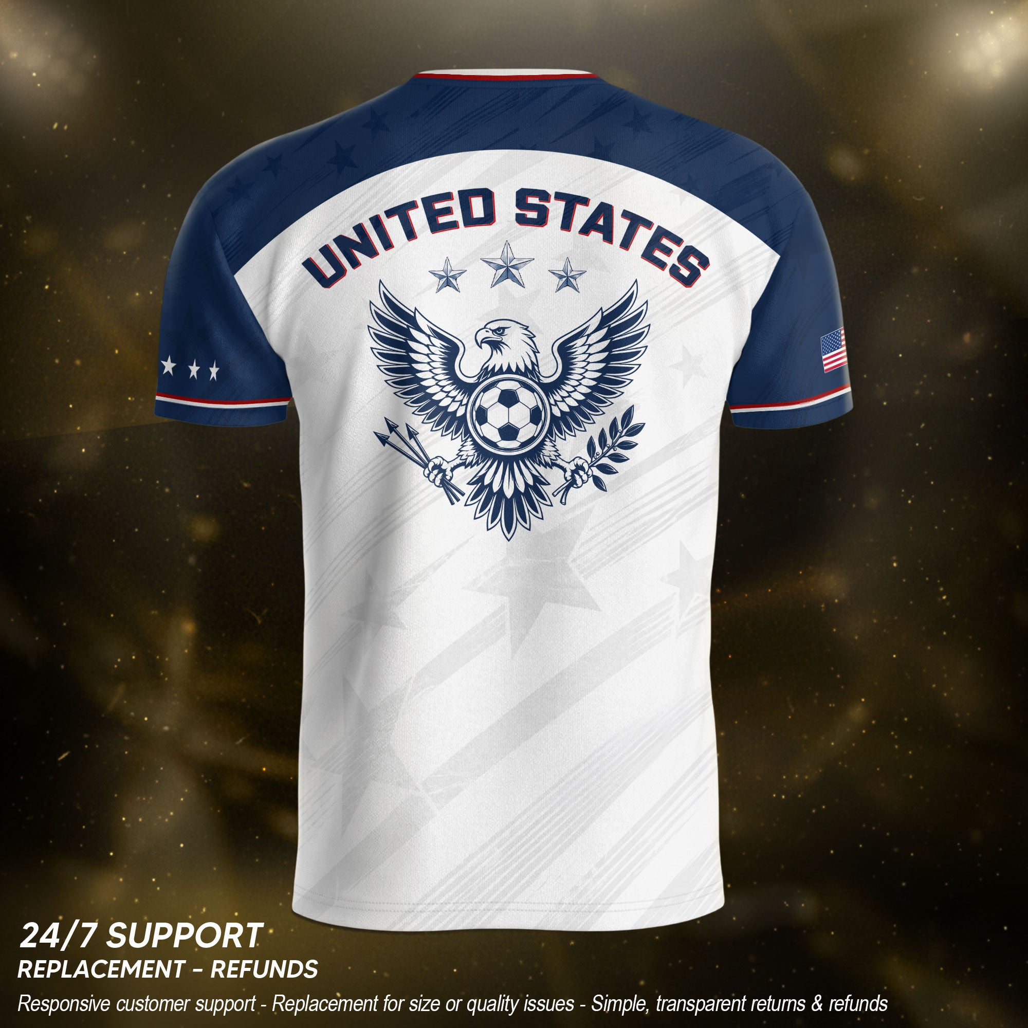 USA Soccer Jersey Adult White Navy Patriotic Diagonal Stripe Shirt United States Tee