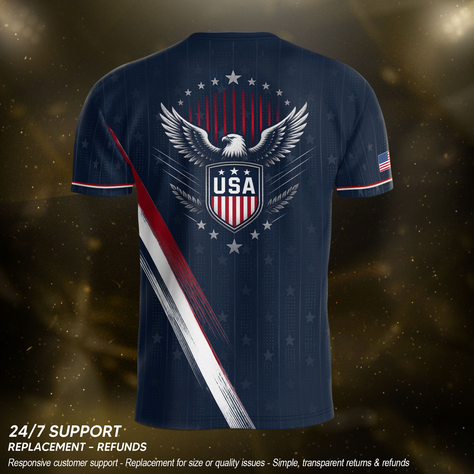 USA Soccer Jersey Adult Navy Patriotic Diagonal Sash Shirt United States Football Tee