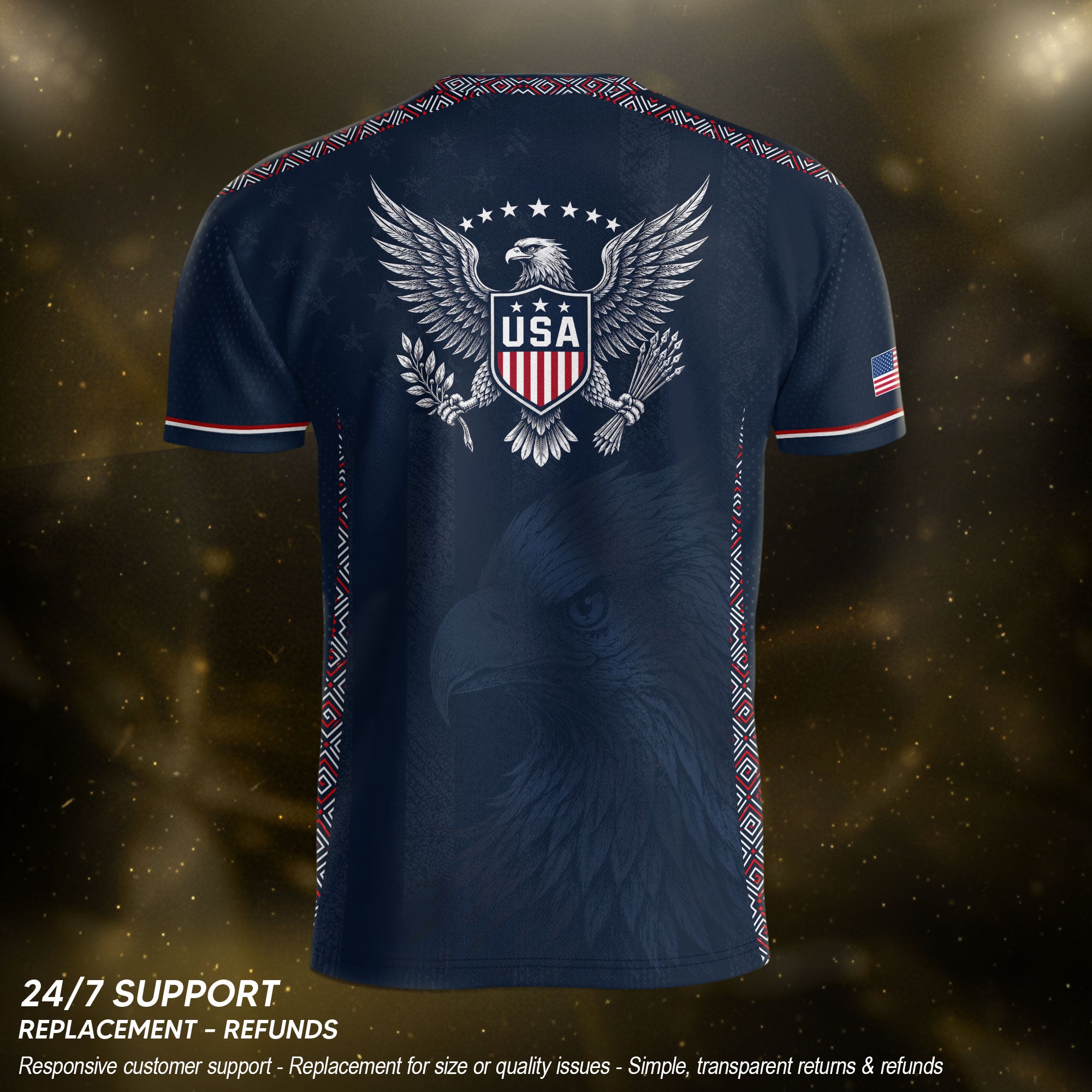 USA Soccer Jersey Adult Navy Patriotic Large Eagle Head Graphic United States Fan Tee