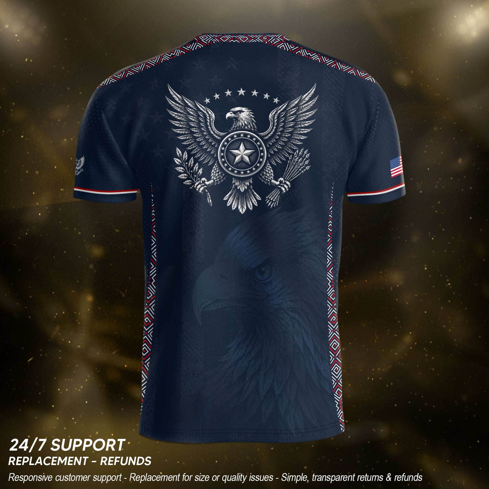USA Soccer Jersey Adult Navy Patriotic Large Eagle Head Graphic United States Fan Tee